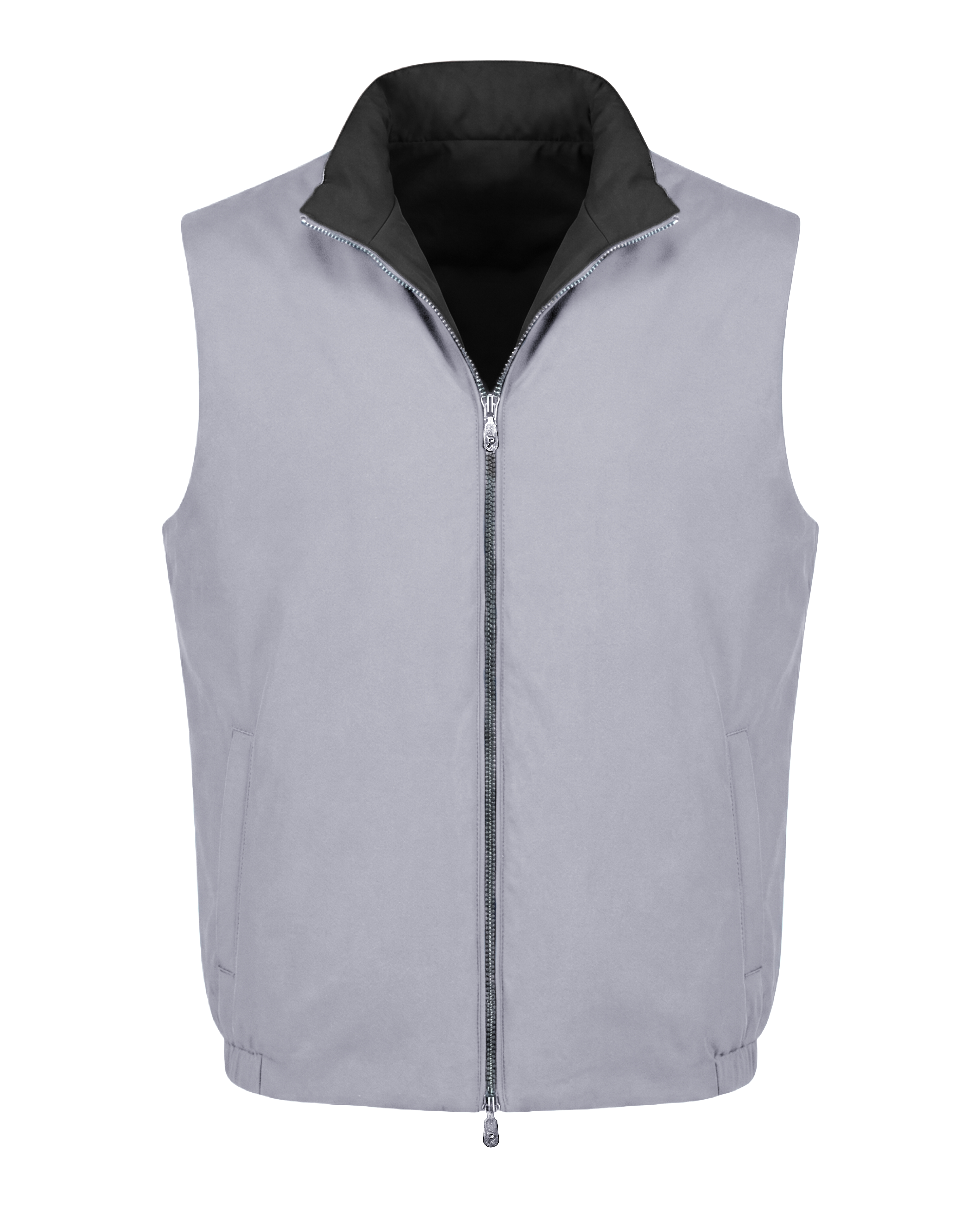 Gray vest with black interior on a white background