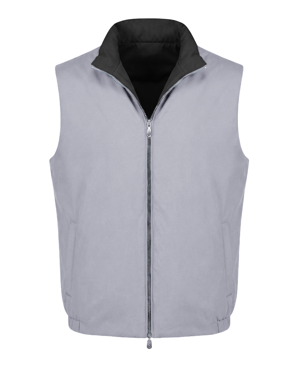 Gray vest with black interior on a white background