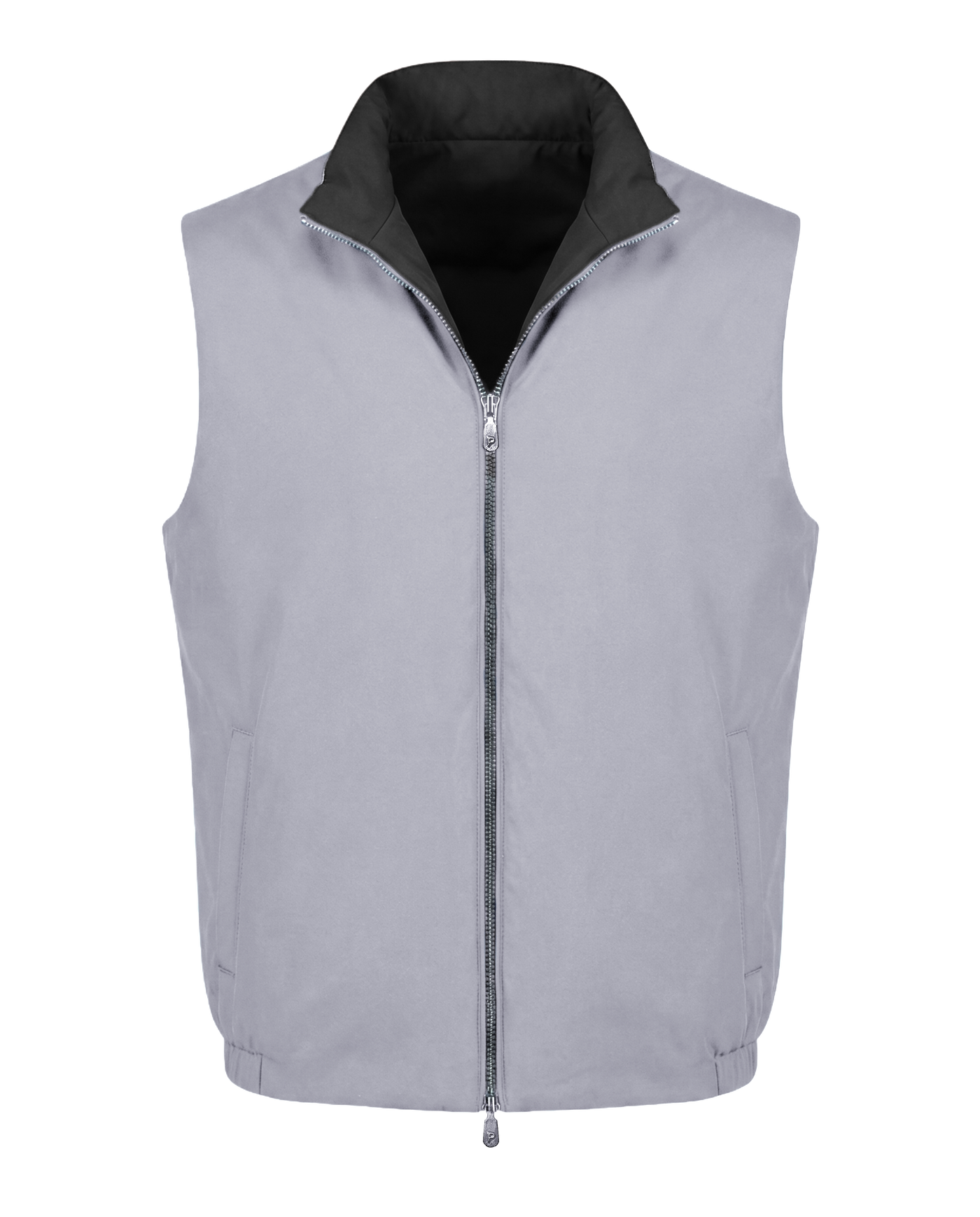 Gray vest with black interior on a white background