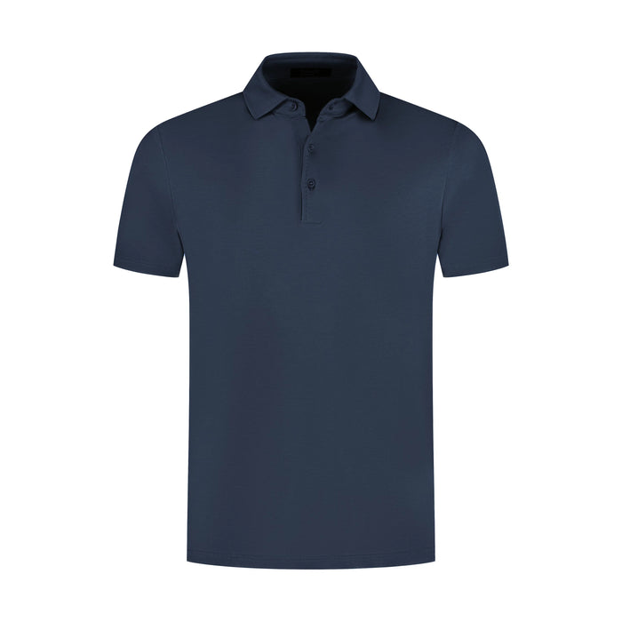 Navy blue polo shirt on a white background