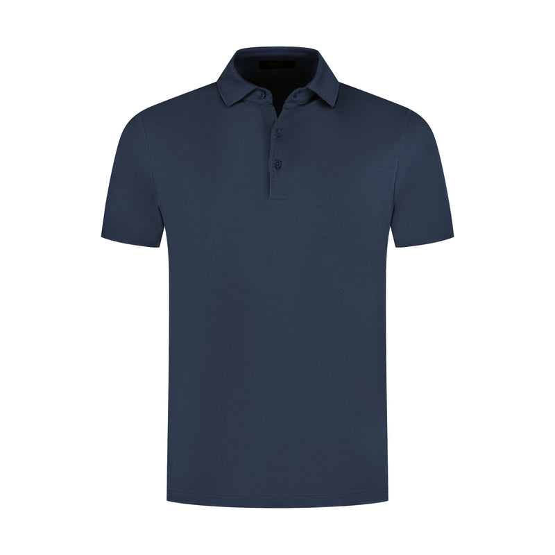 Navy blue polo shirt on a white background