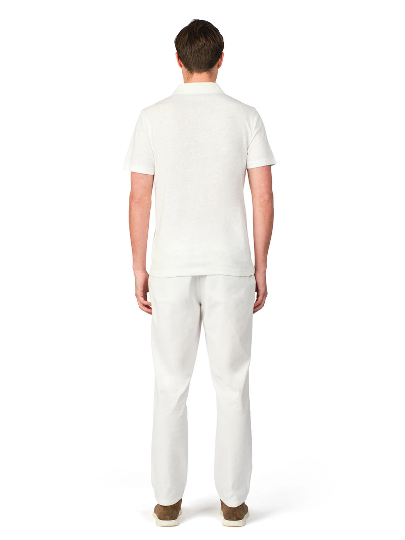 Ivory men's linen polo shirt with elegant casual design, lightweight breathable summer wear
