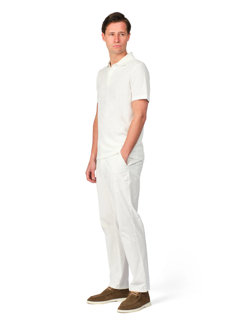 Ivory men's linen polo shirt with classic casual fit, lightweight breathable summer wear
