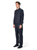 Man wearing a navy blue outfit on a white background
