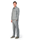 Man wearing a gray suit on a white background