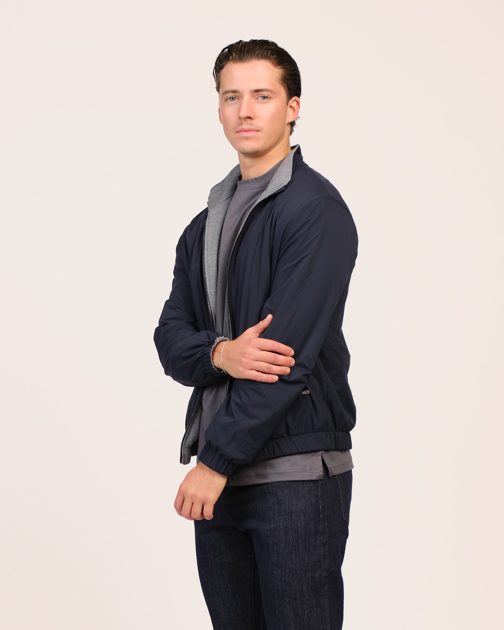 Reversible Wool City Jacket Navy Grey