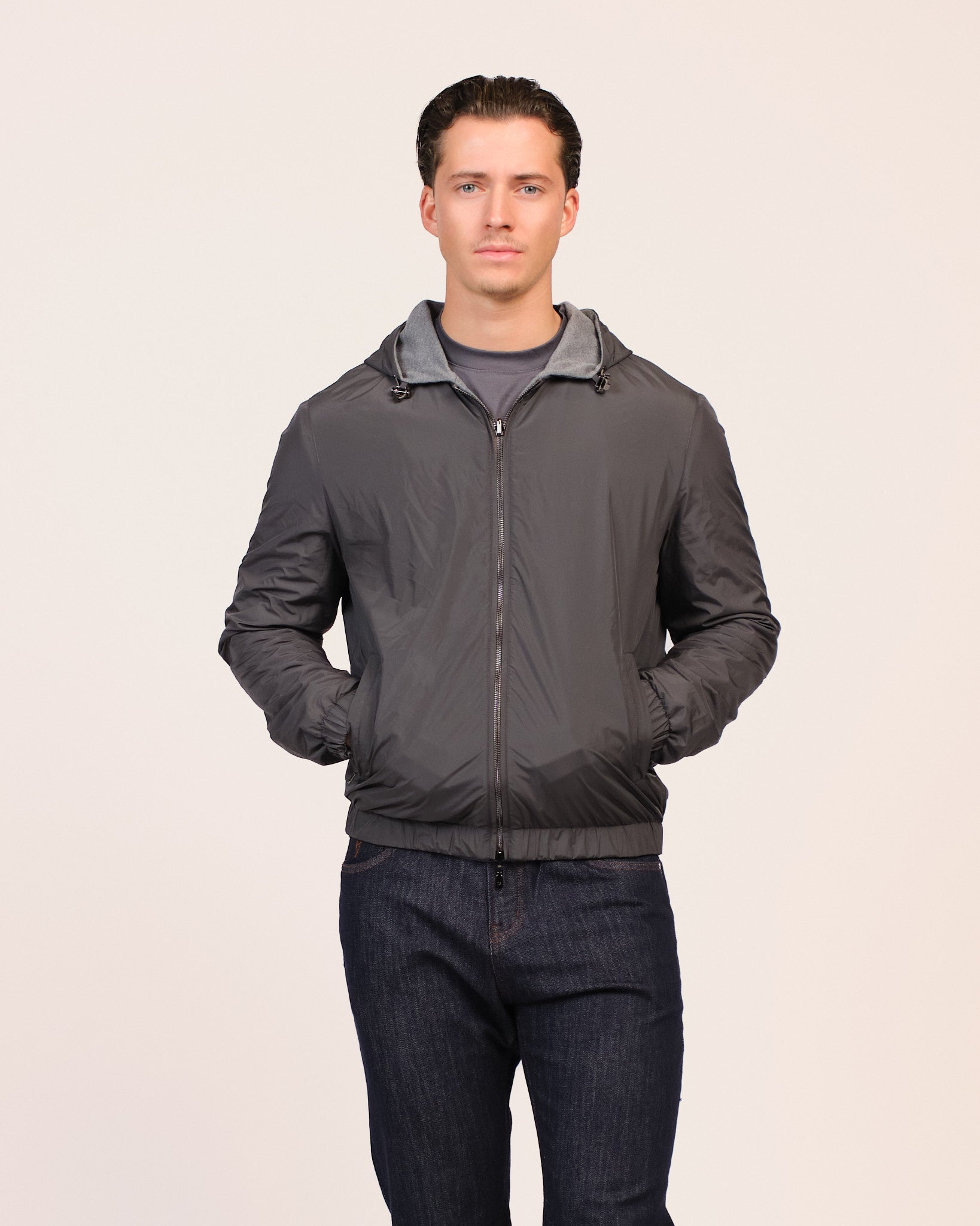 Reversible Hooded Wool City Jacket Grey Light Grey