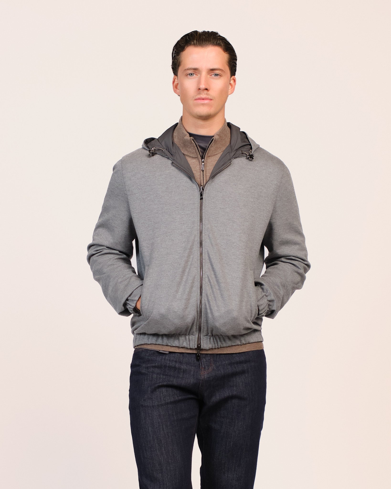 Reversible Hooded Wool City Jacket Grey Light Grey