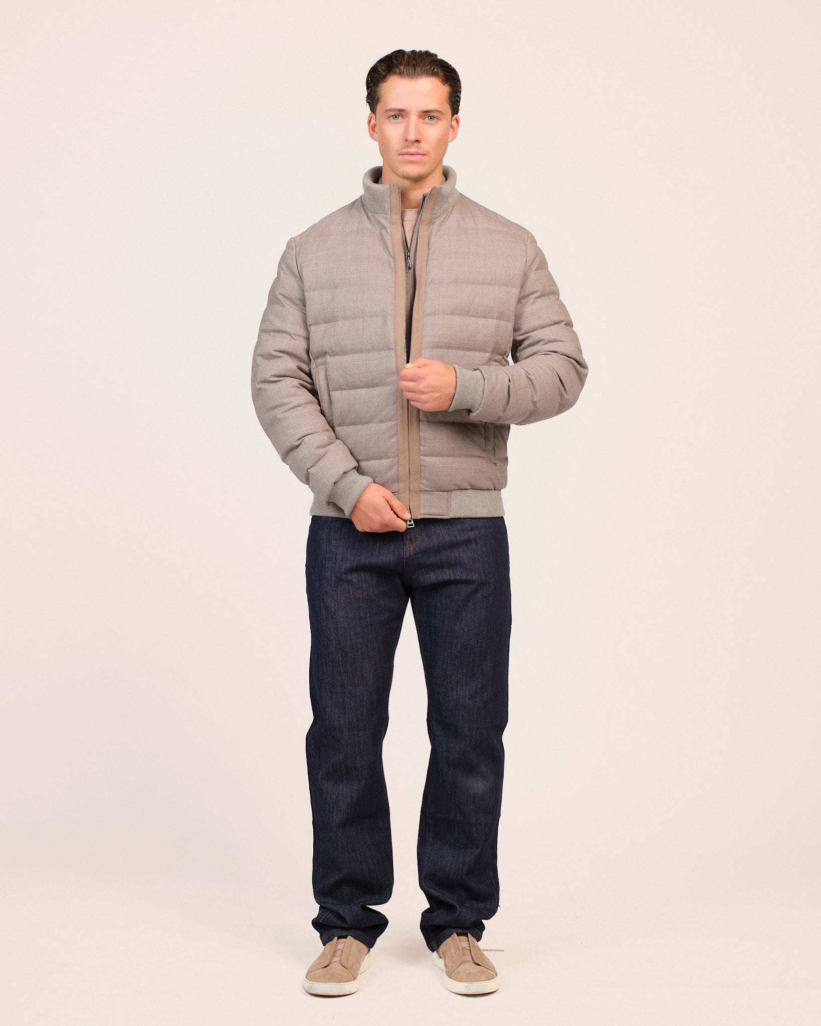 The Wool Textured Down Jacket Earth Beige