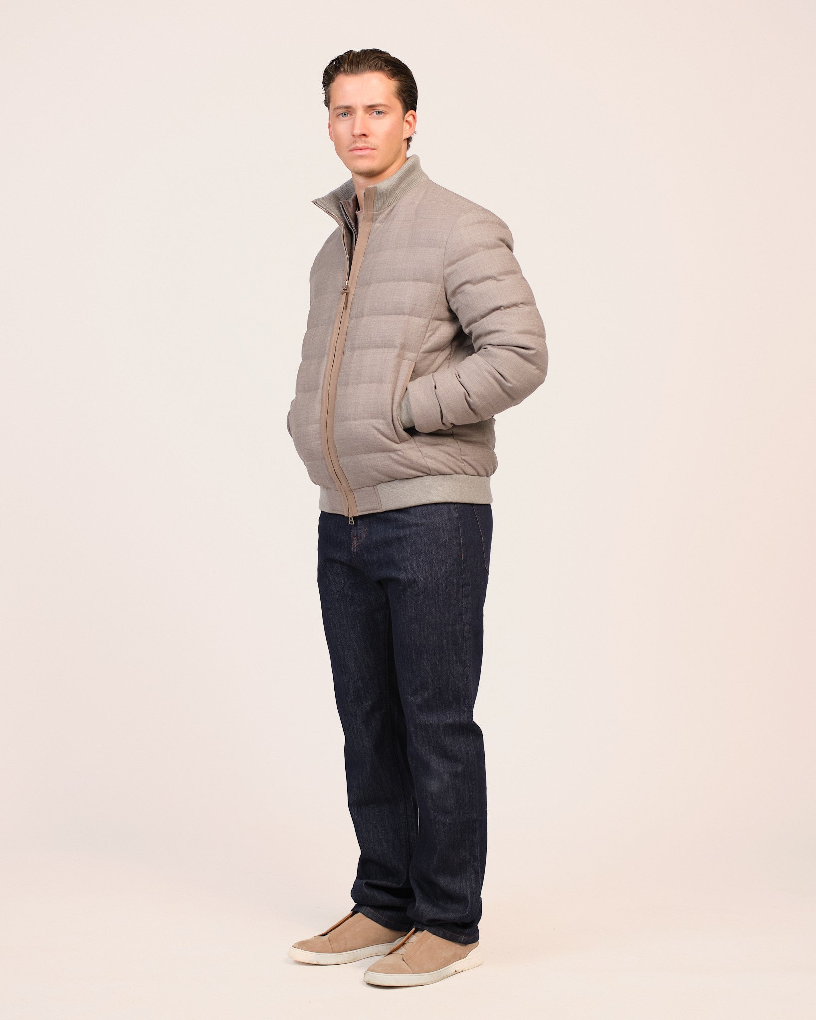 The Wool Textured Down Jacket Earth Beige