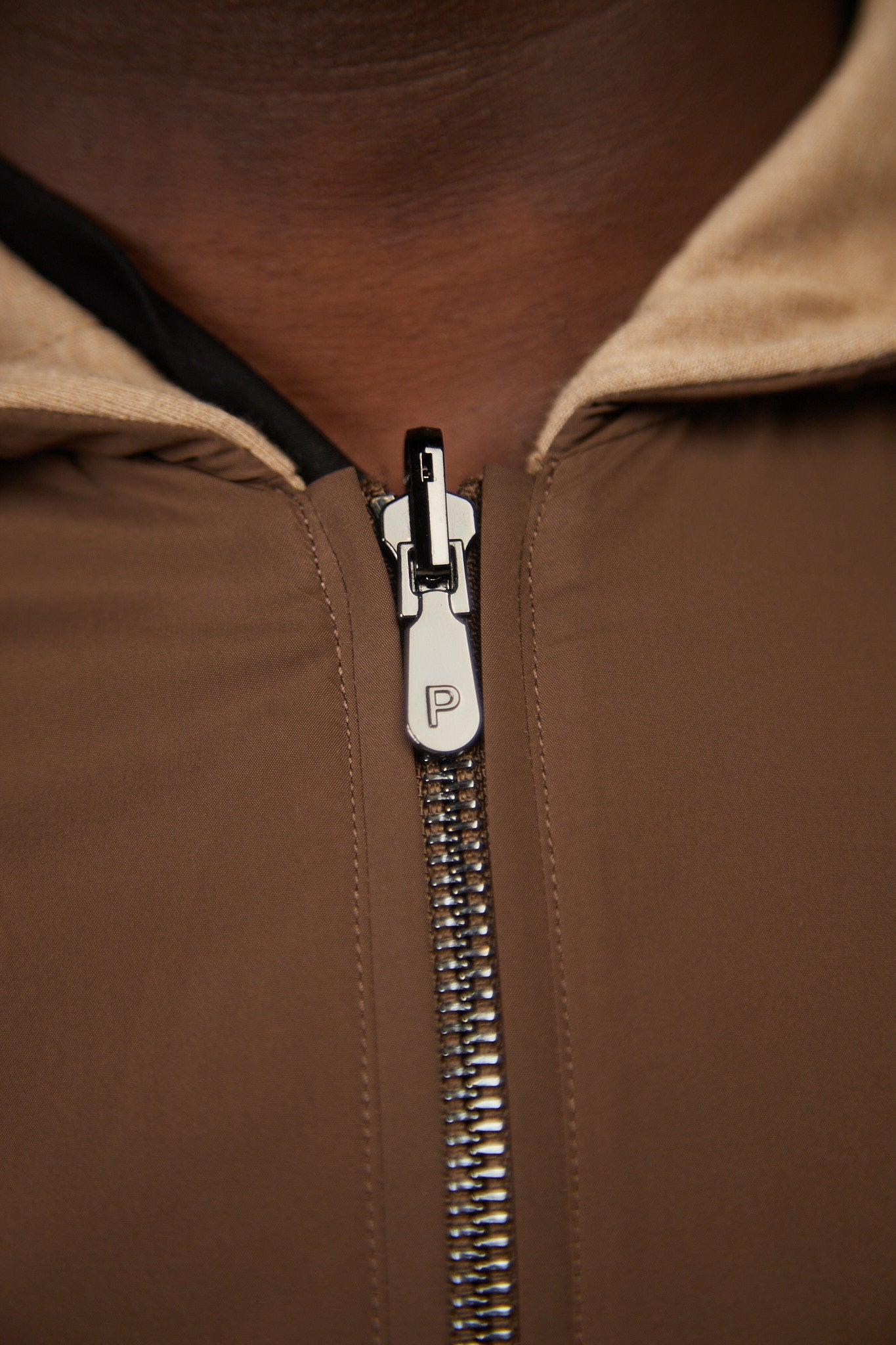 Reversible Hooded Wool City Jacket Beige Brown