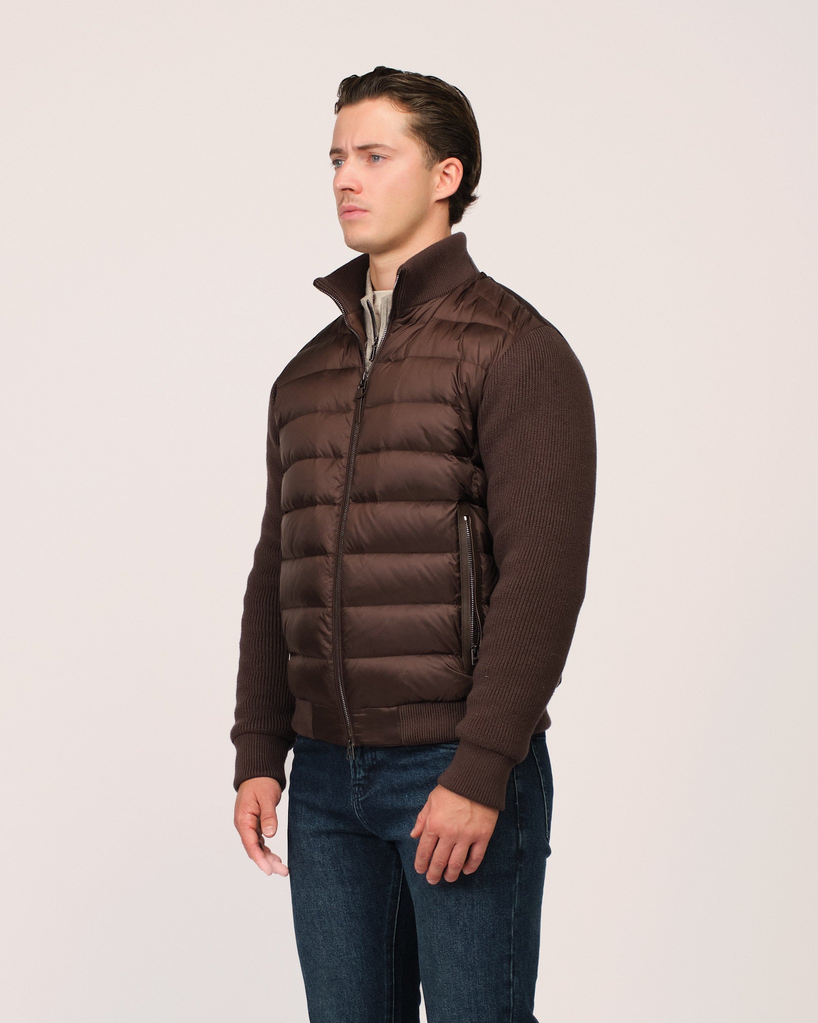 The Knit Sleeve Down Jacket Brown