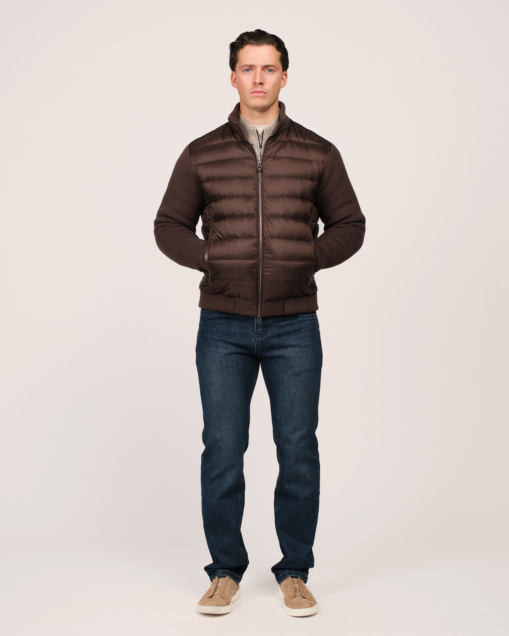 The Knit Sleeve Down Jacket Brown