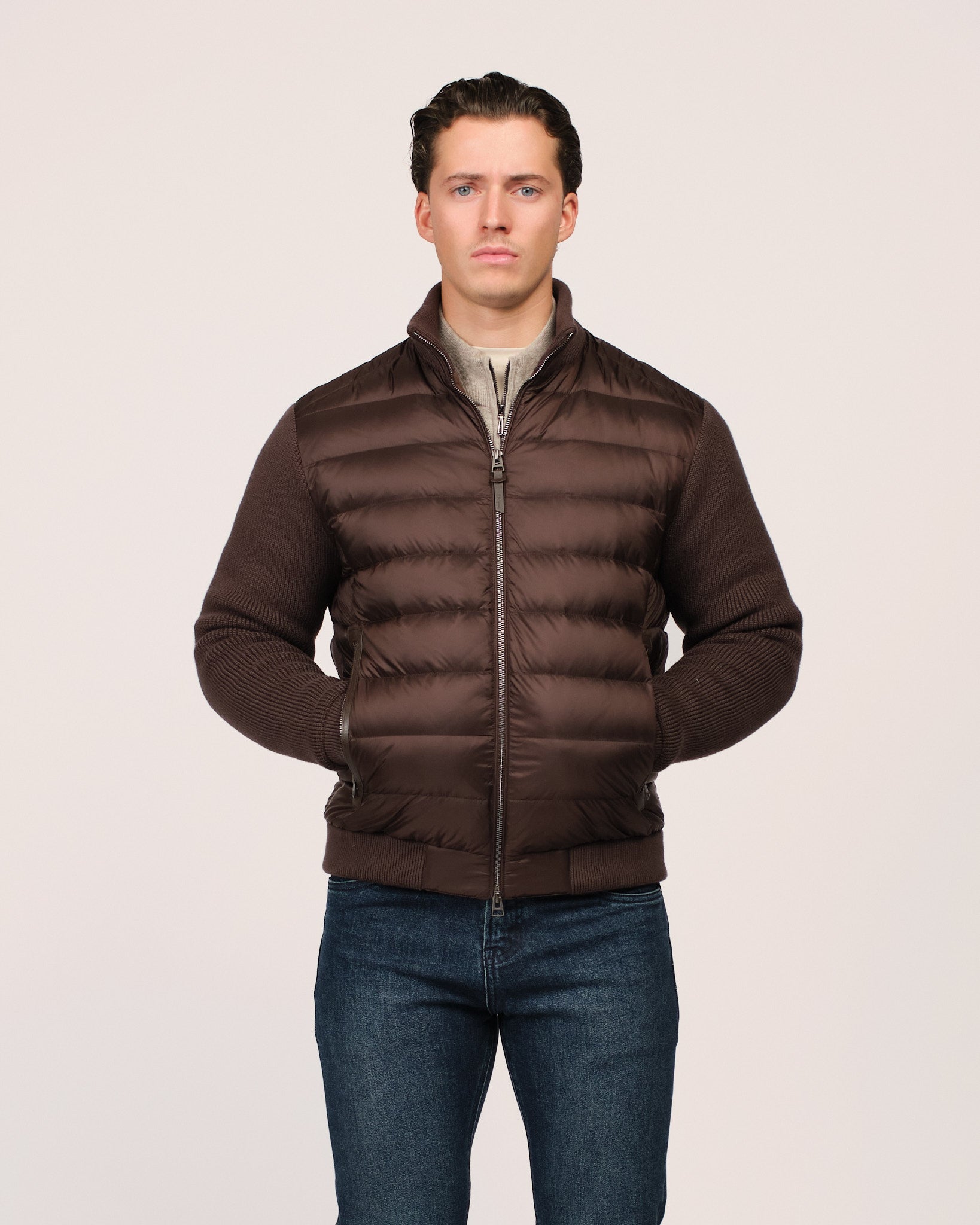 The Knit Sleeve Down Jacket Brown
