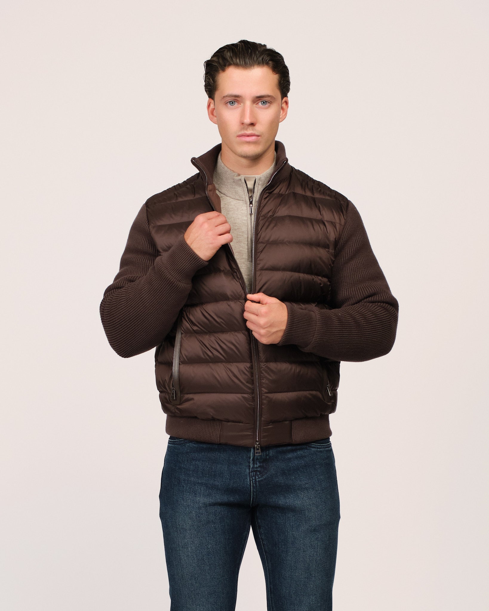 The Knit Sleeve Down Jacket Brown