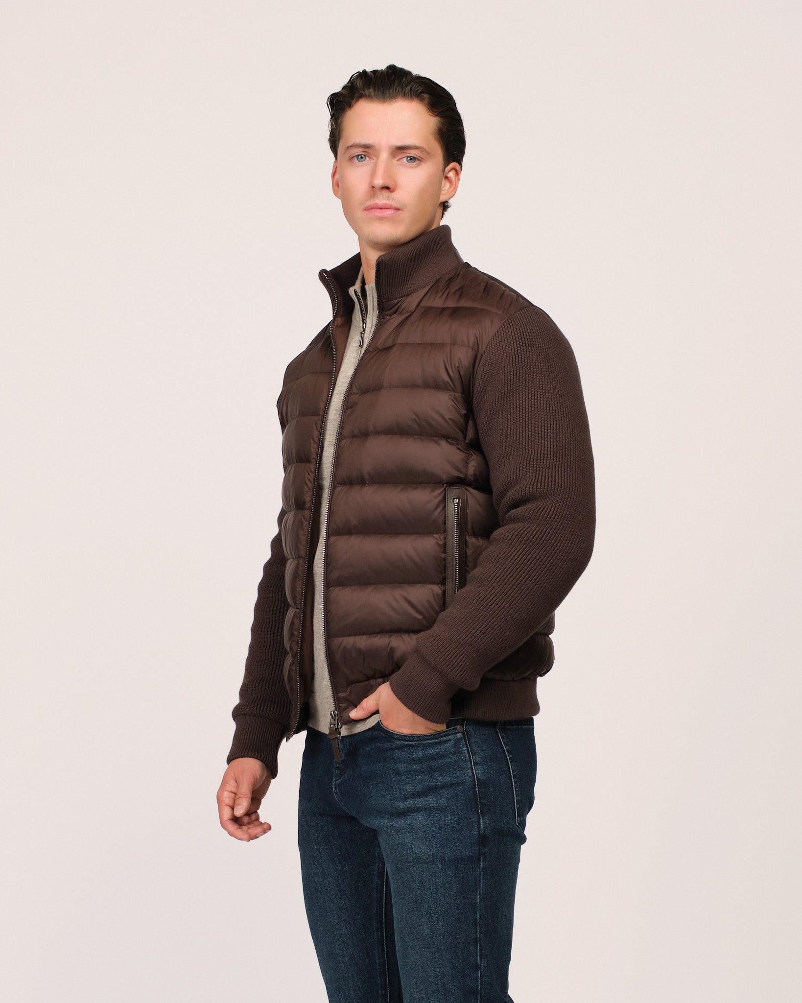 The Knit Sleeve Down Jacket Brown