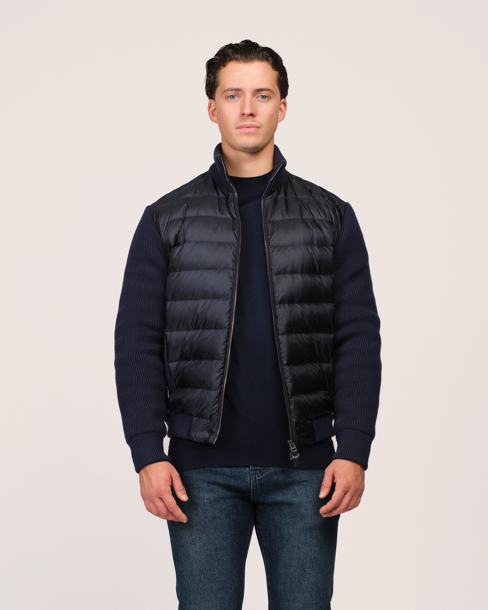 The Knit Sleeve Down Jacket Navy Blue