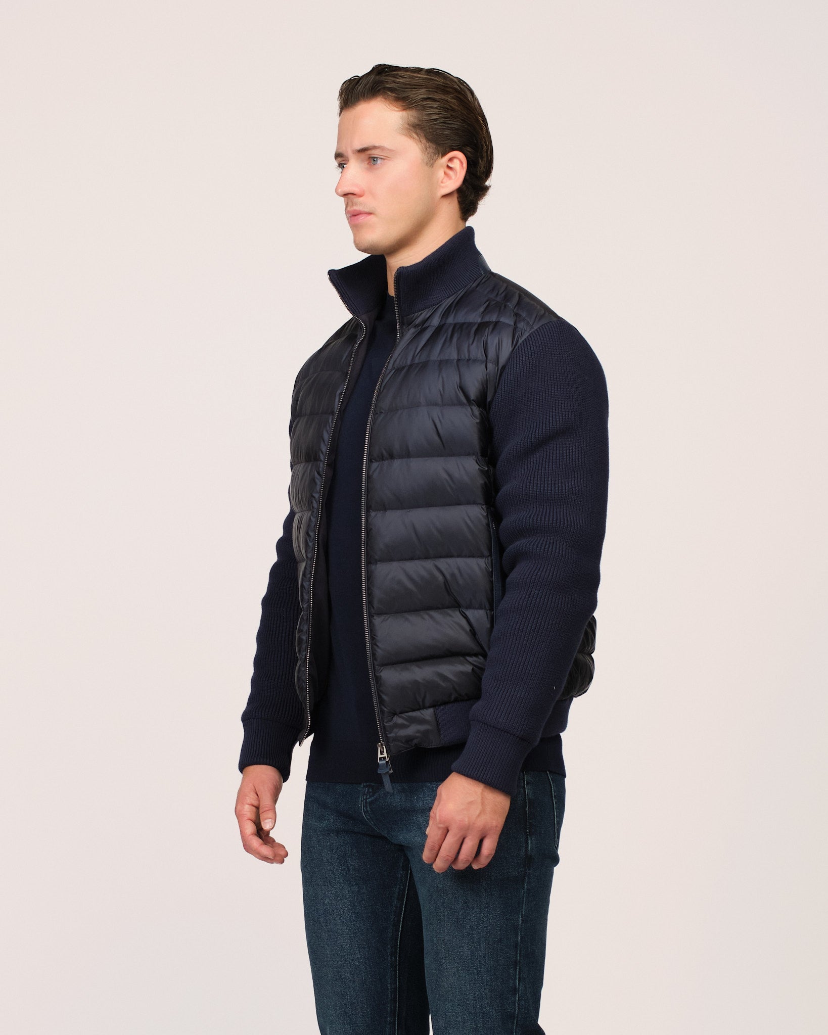 The Knit Sleeve Down Jacket Navy Blue
