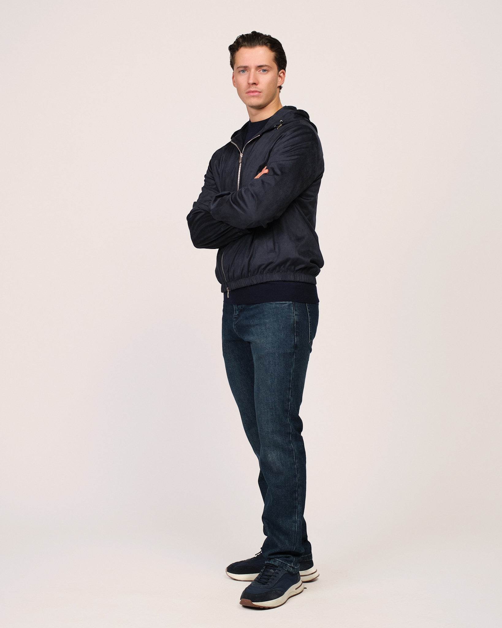 Suede Windbreaker Navy Blue