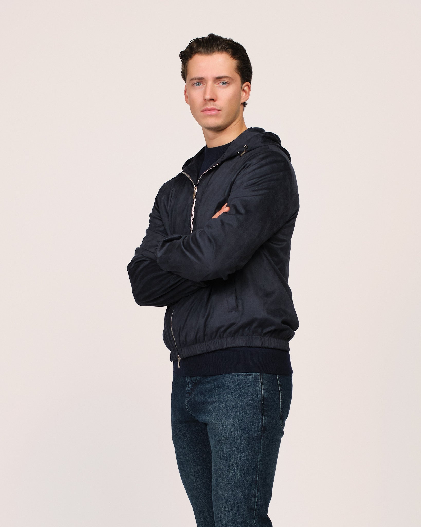 Suede Windbreaker Navy Blue