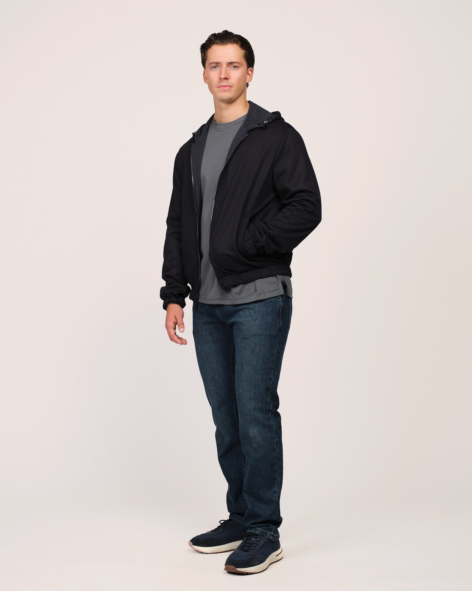 Reversible Hooded Wool City Jacket Double Navy