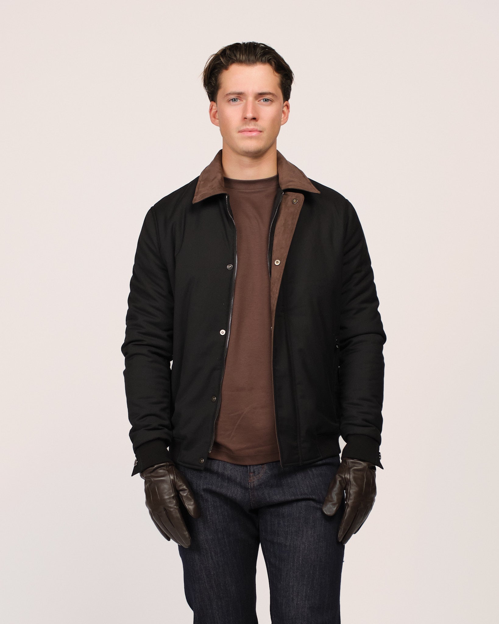 Suede Contrast Padded Jacket Black Brown