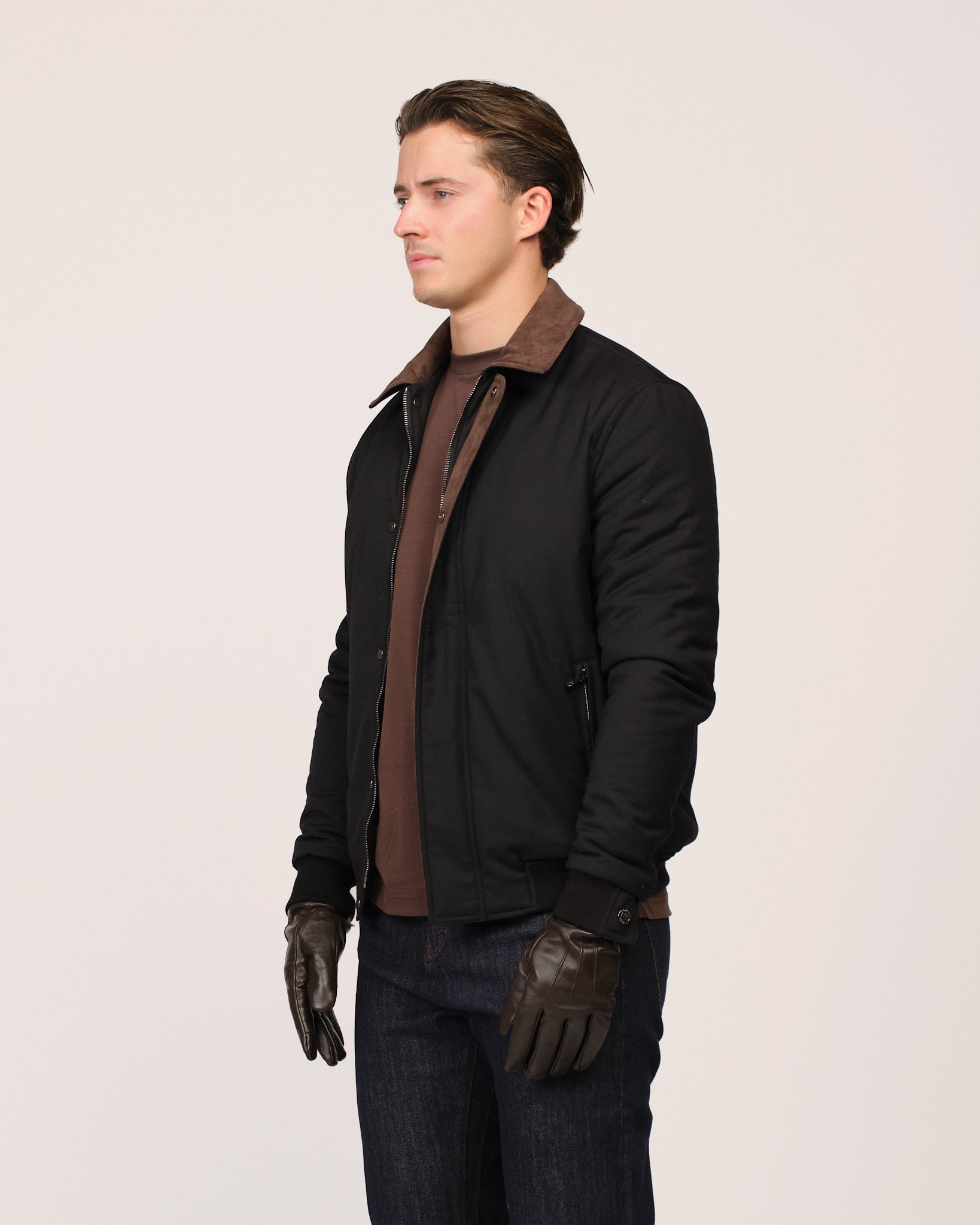 Suede Contrast Padded Jacket Black Brown