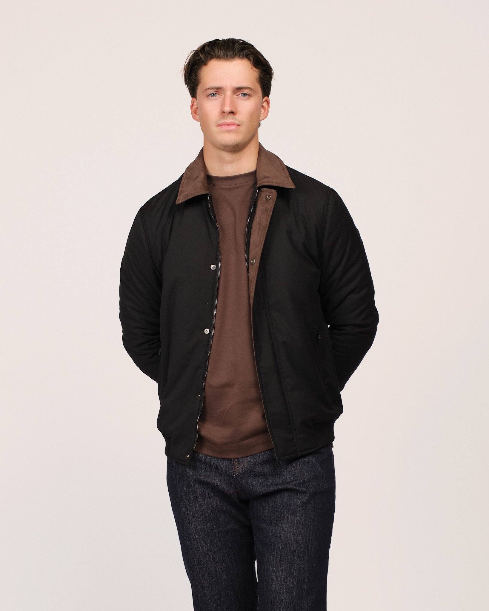 Suede Contrast Padded Jacket Black Brown