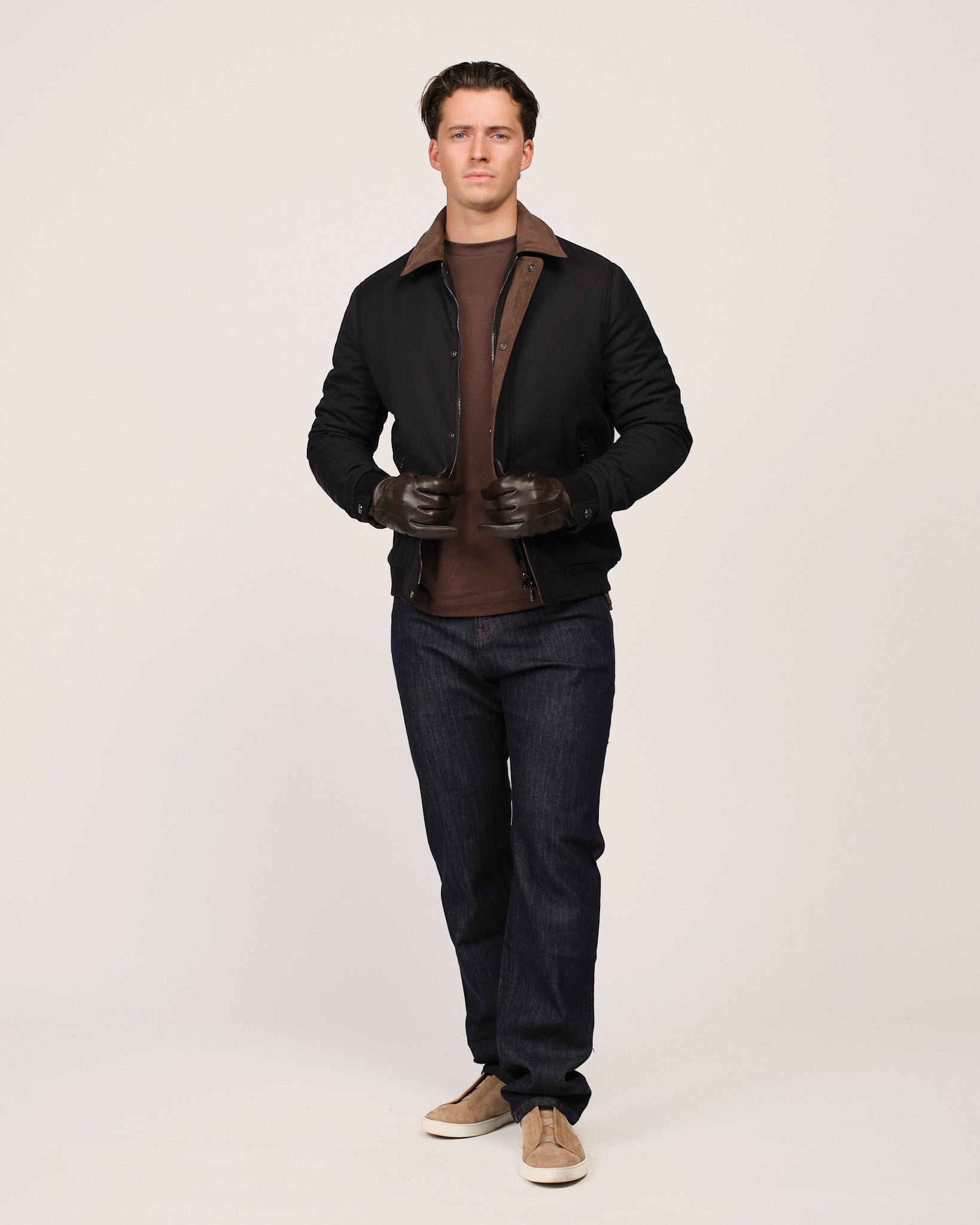 Suede Contrast Padded Jacket Black Brown