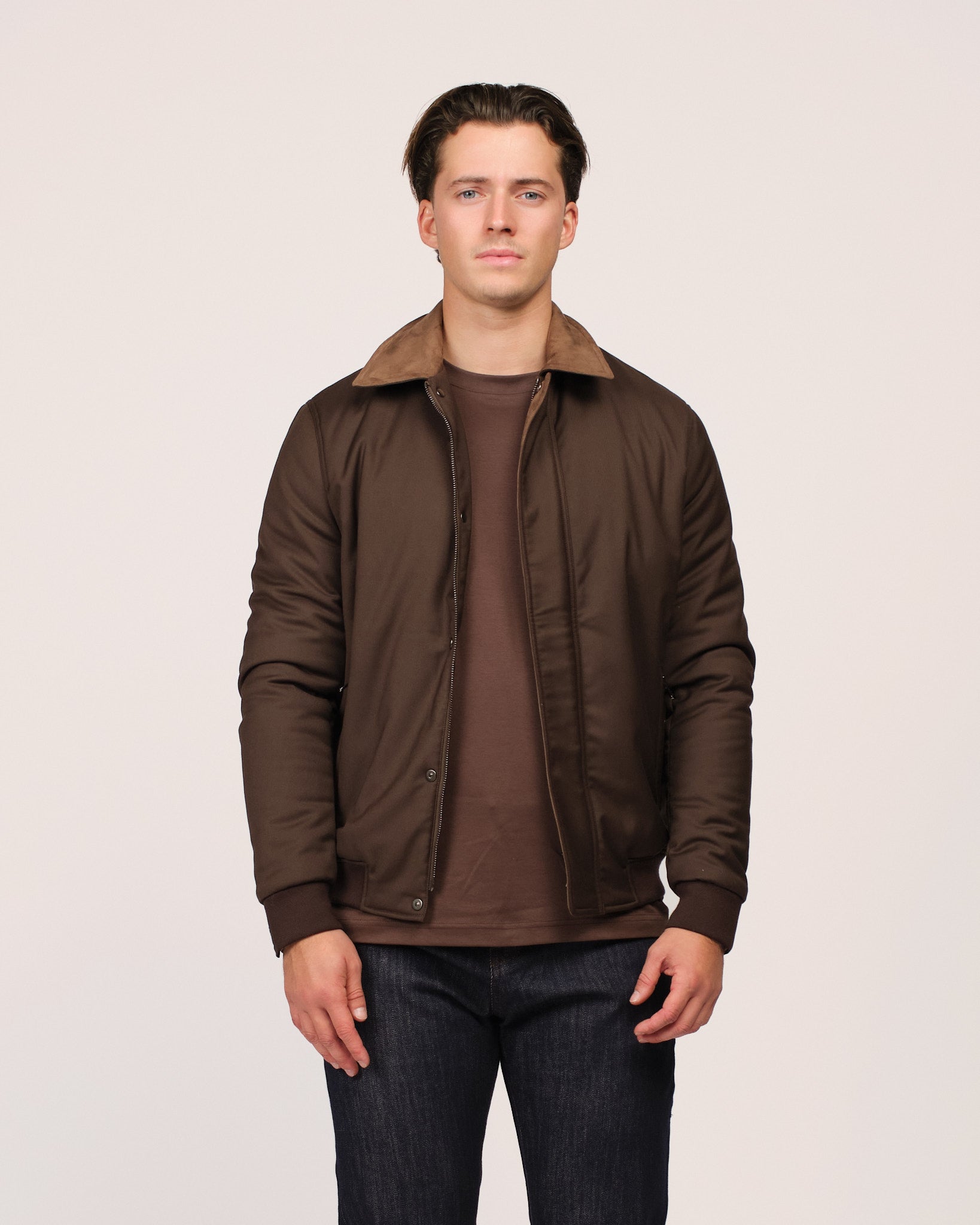 Suede Contrast Padded Jacket Brown Beige