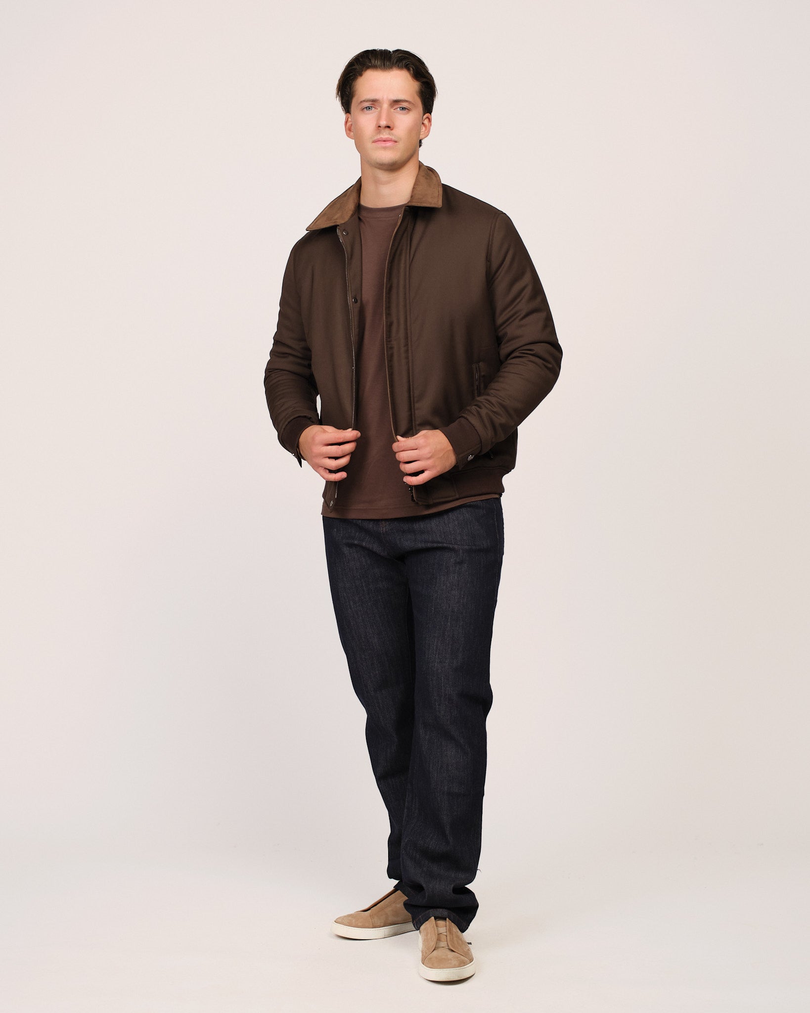 Suede Contrast Padded Jacket Brown Beige