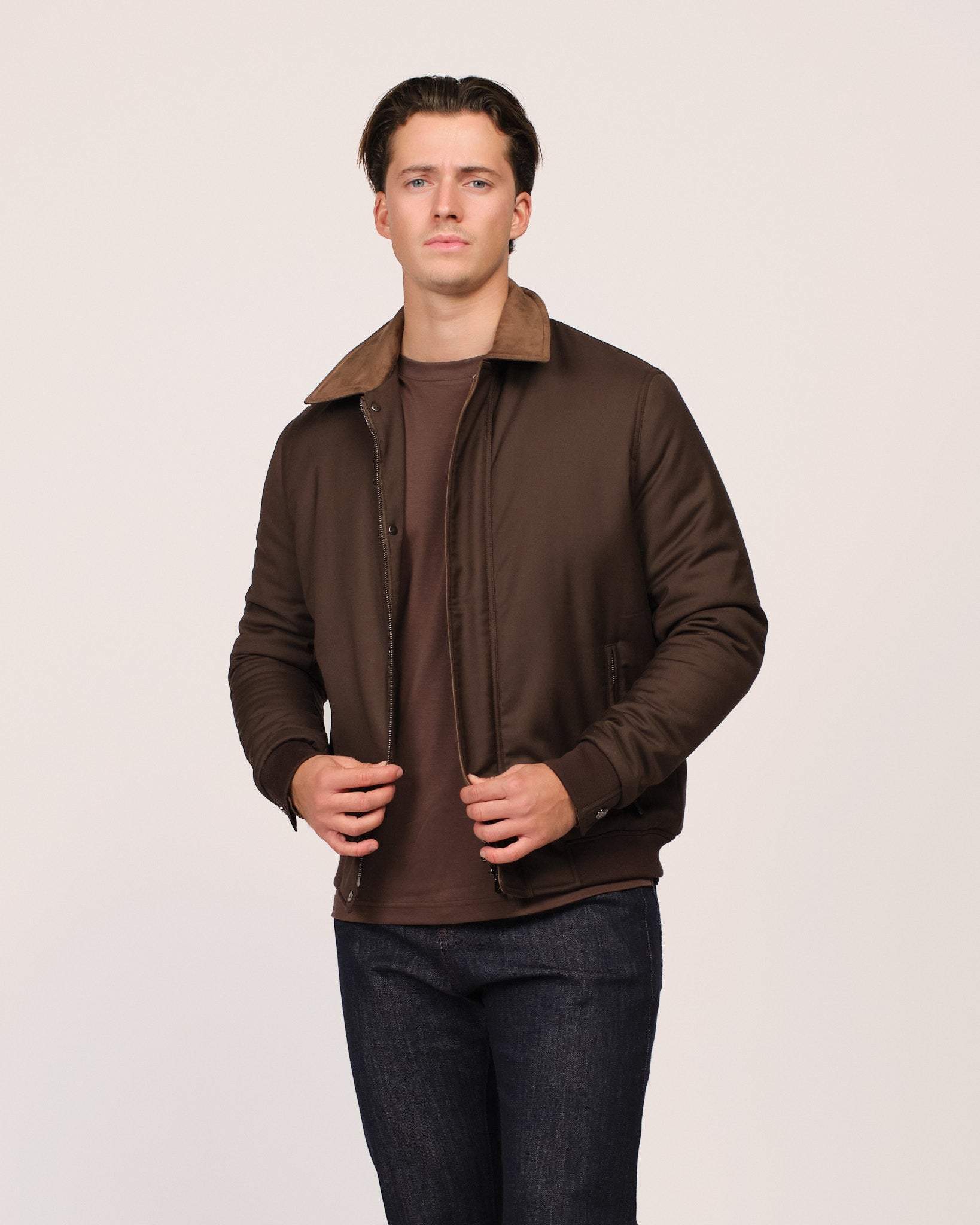 Suede Contrast Padded Jacket Brown Beige