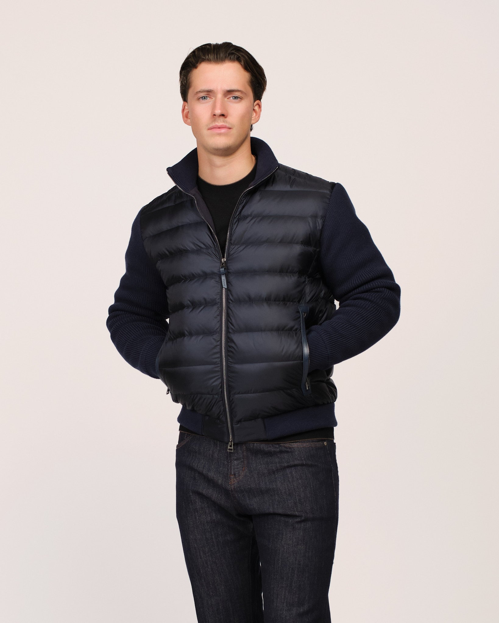 The Knit Sleeve Down Jacket Navy Blue