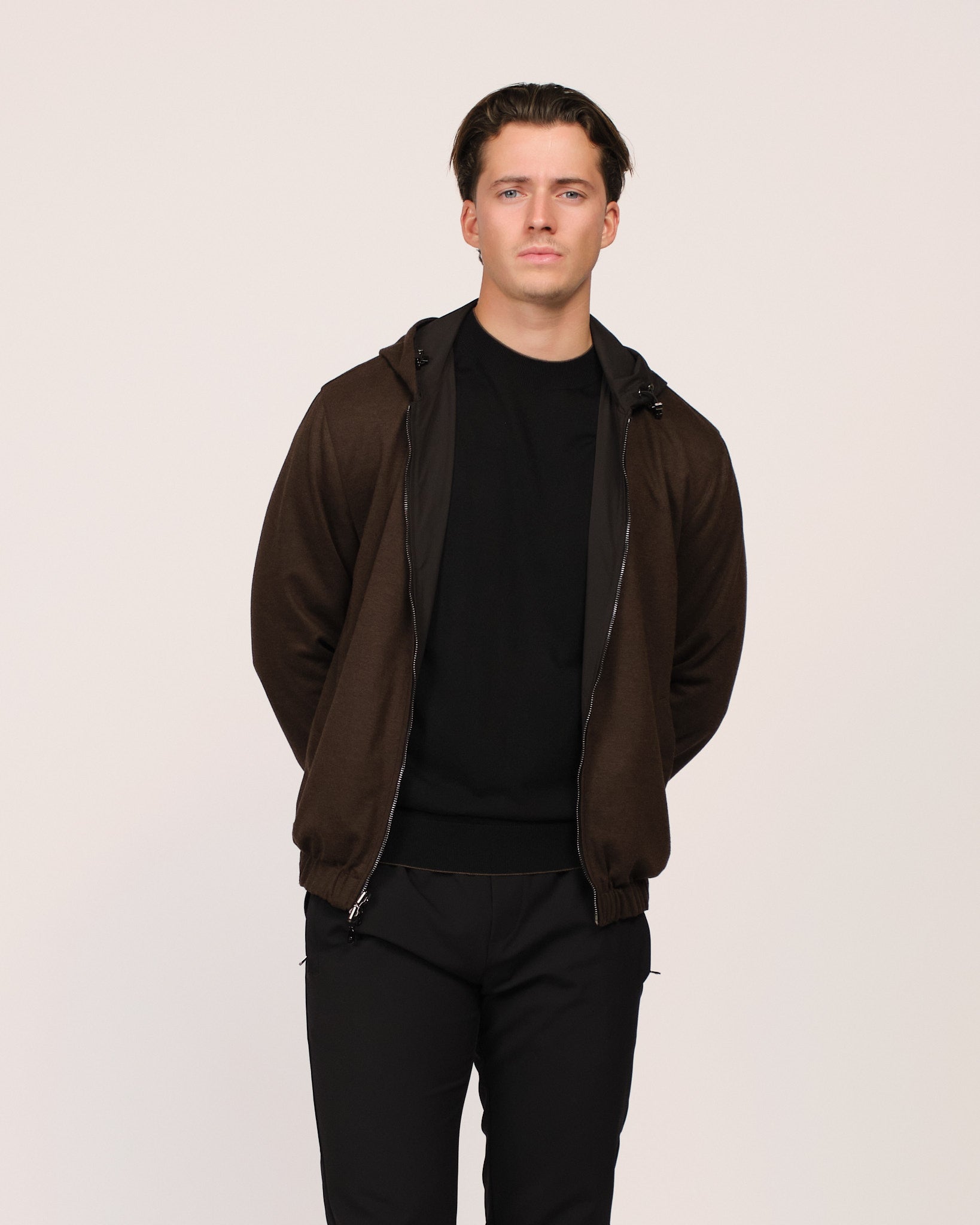 Reversible Hooded Wool City Jacket Brown Black