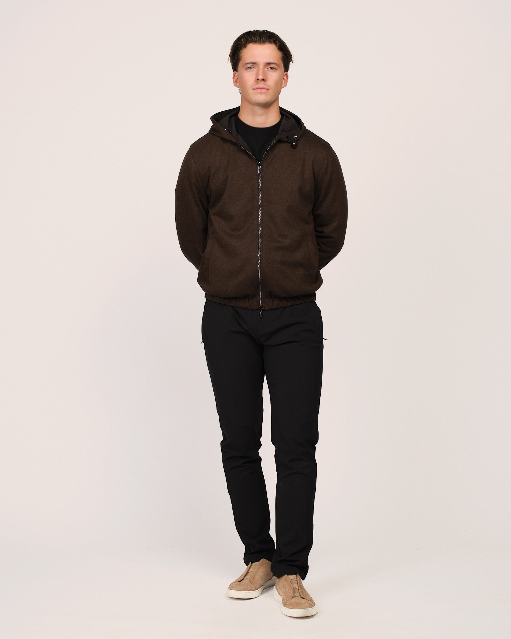 Reversible Hooded Wool City Jacket Brown Black