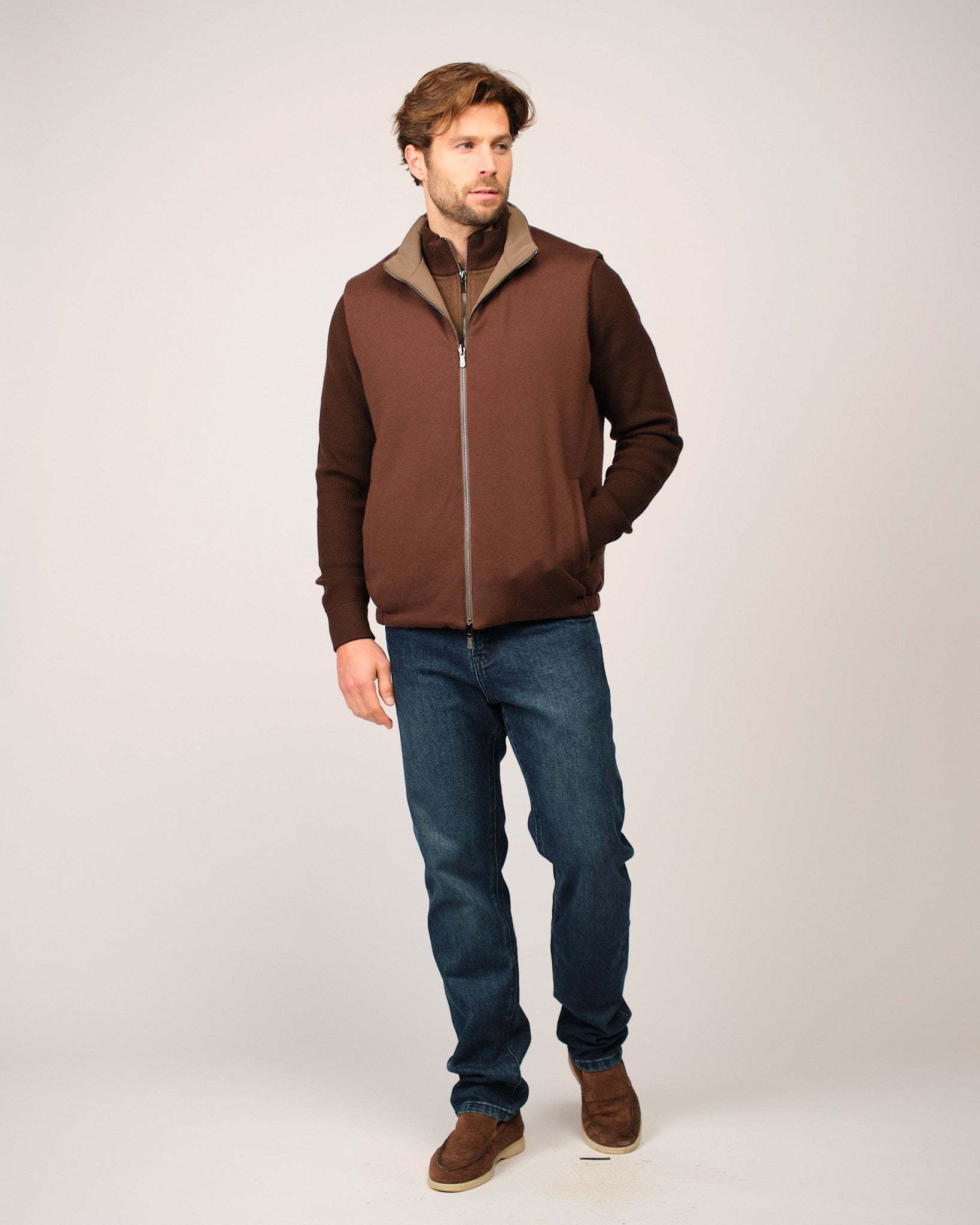 Brown Burgundy Reversible Knit Body Warmer