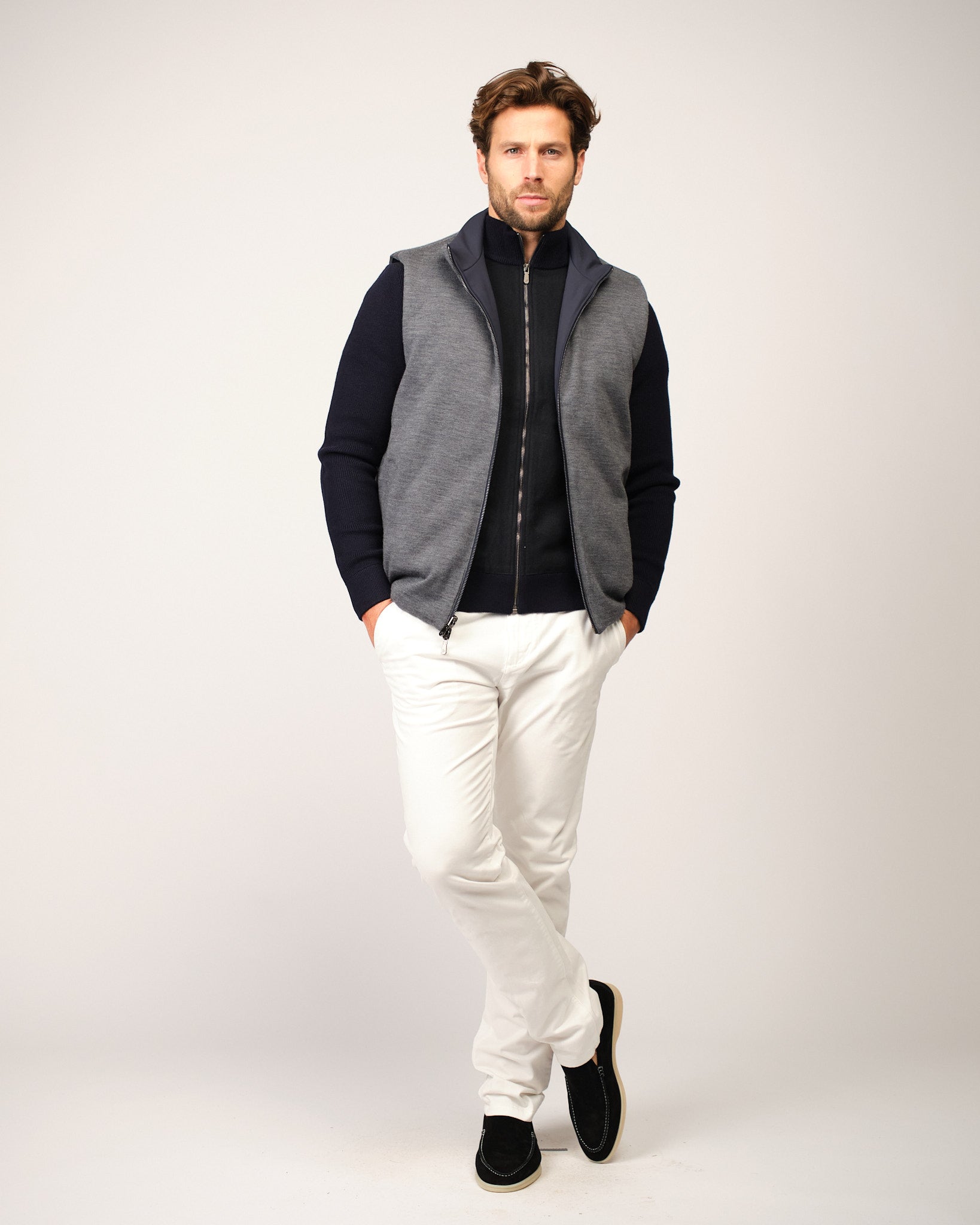 Navy Grey Reversible Knit Body Warmer