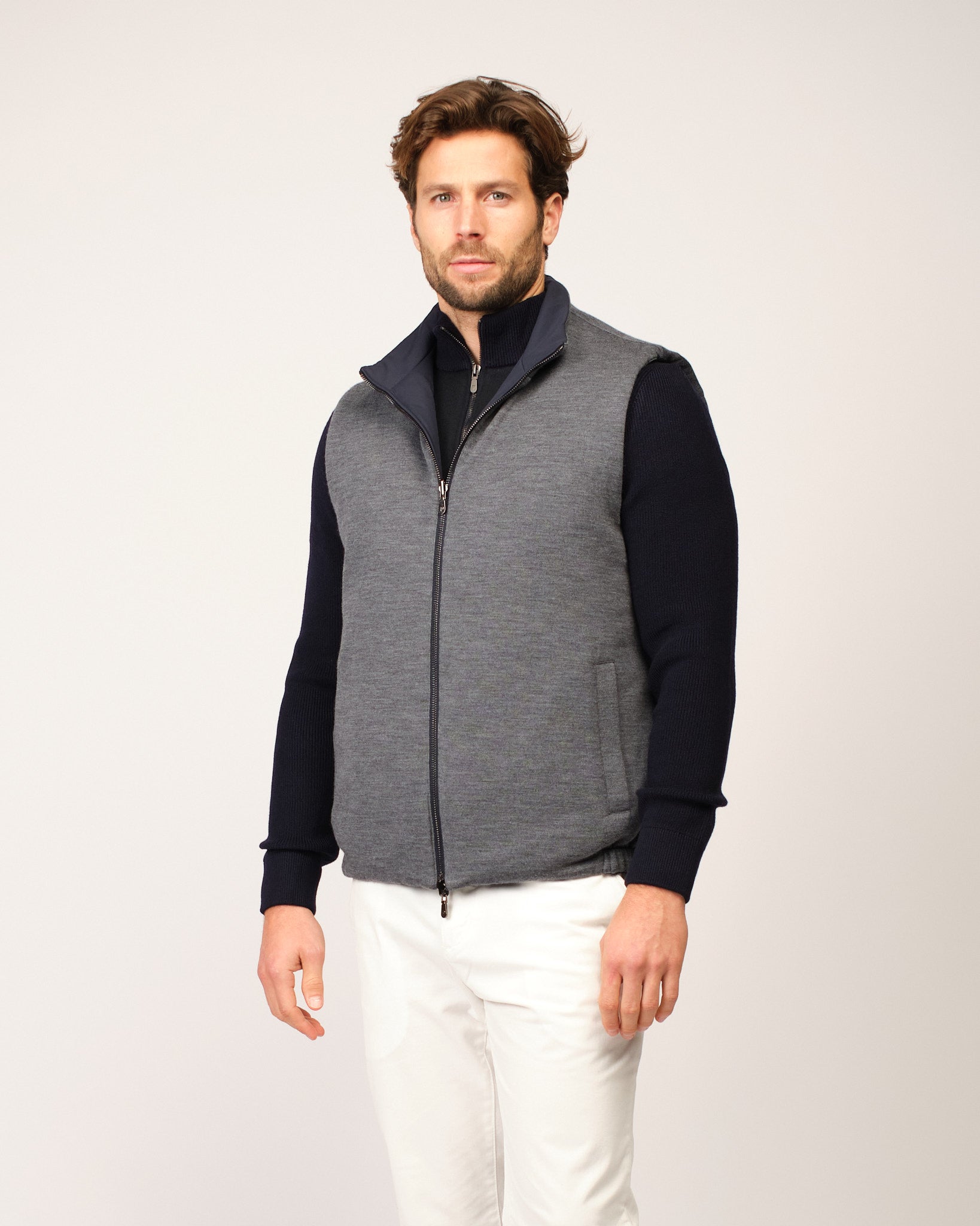 Navy Grey Reversible Knit Body Warmer