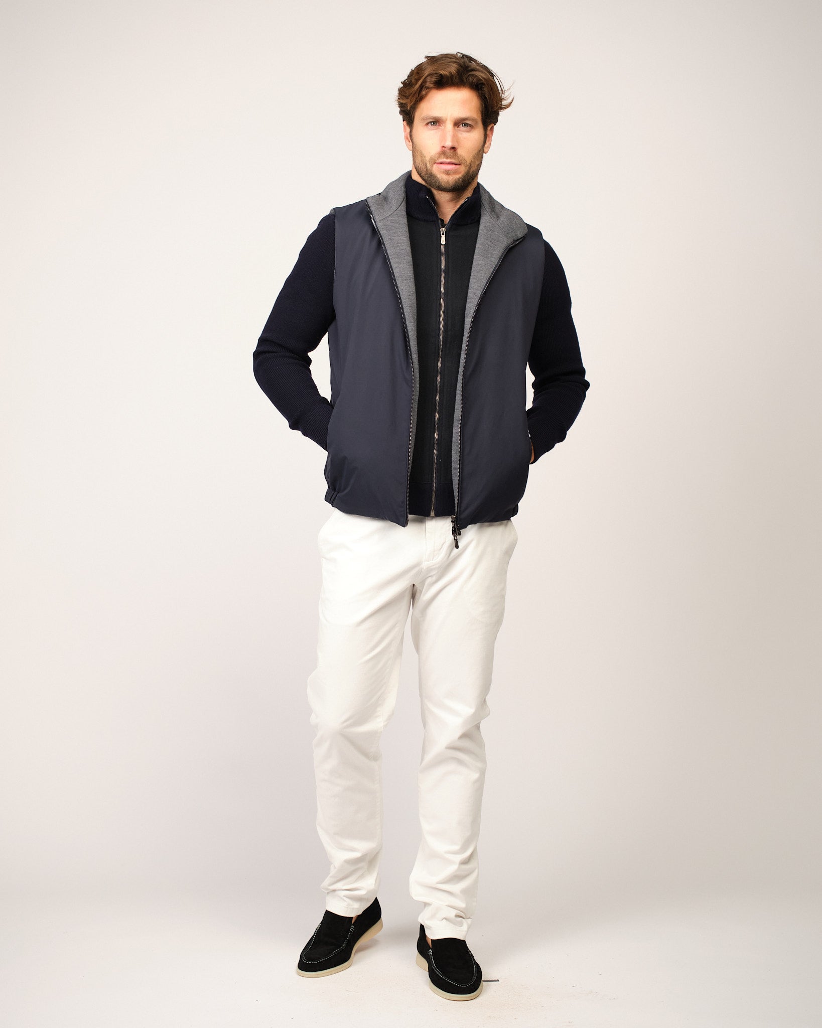 Navy Grey Reversible Knit Body Warmer