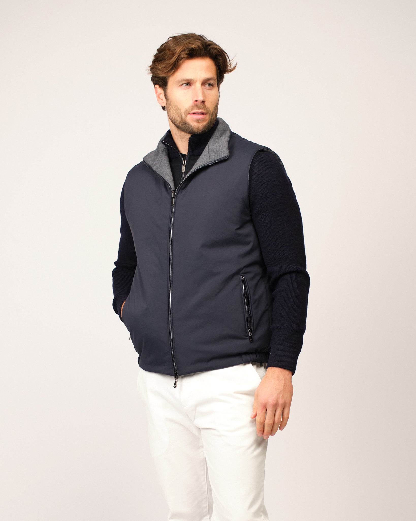 Navy Grey Reversible Knit Body Warmer