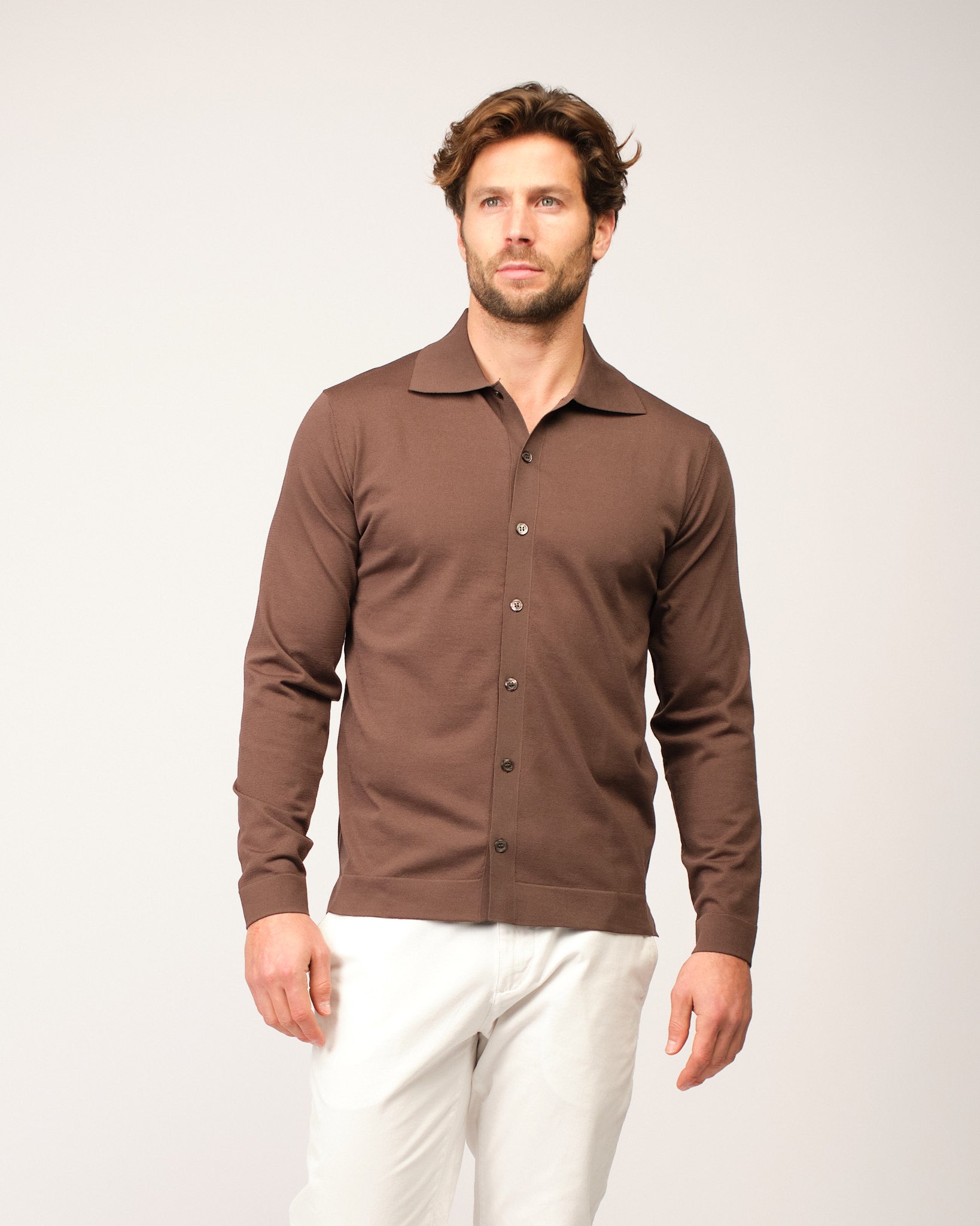 The Knitted Button Shirt Brown