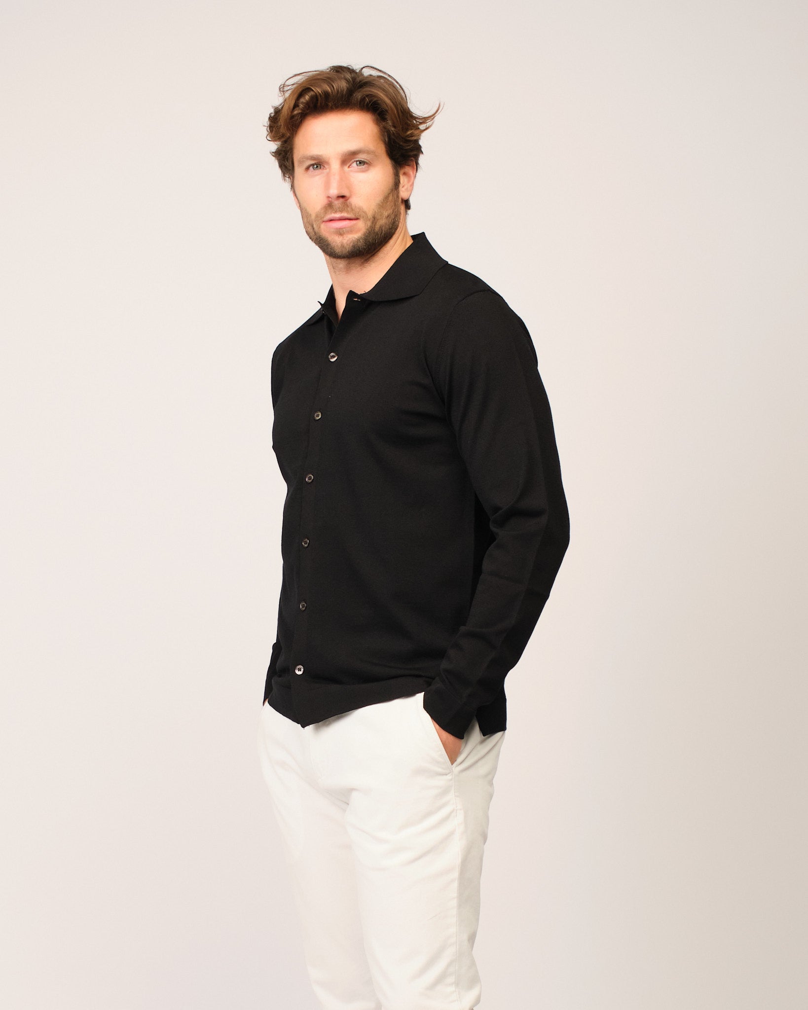 The Knitted Button Shirt Black