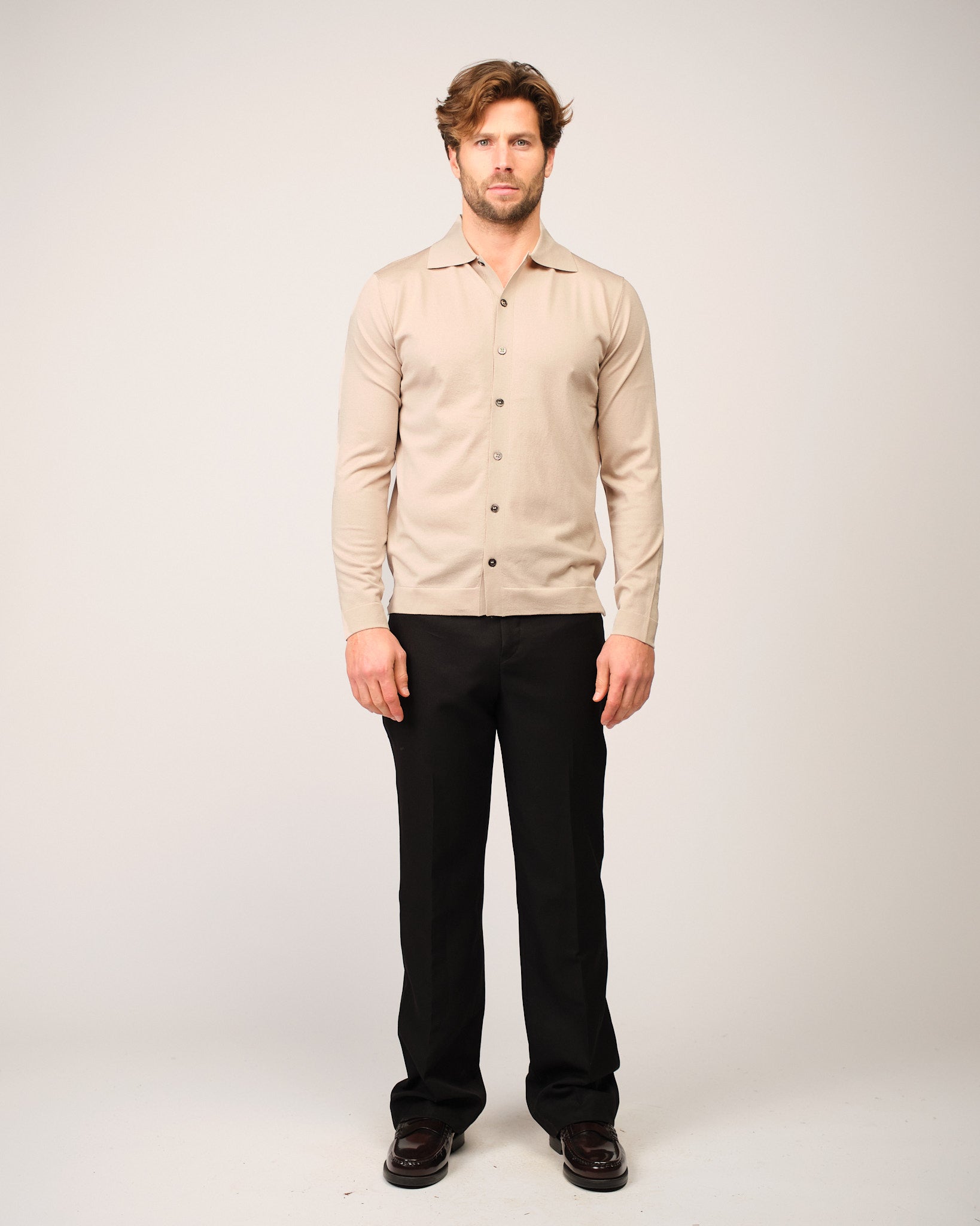 The Knitted Button Shirt Beige