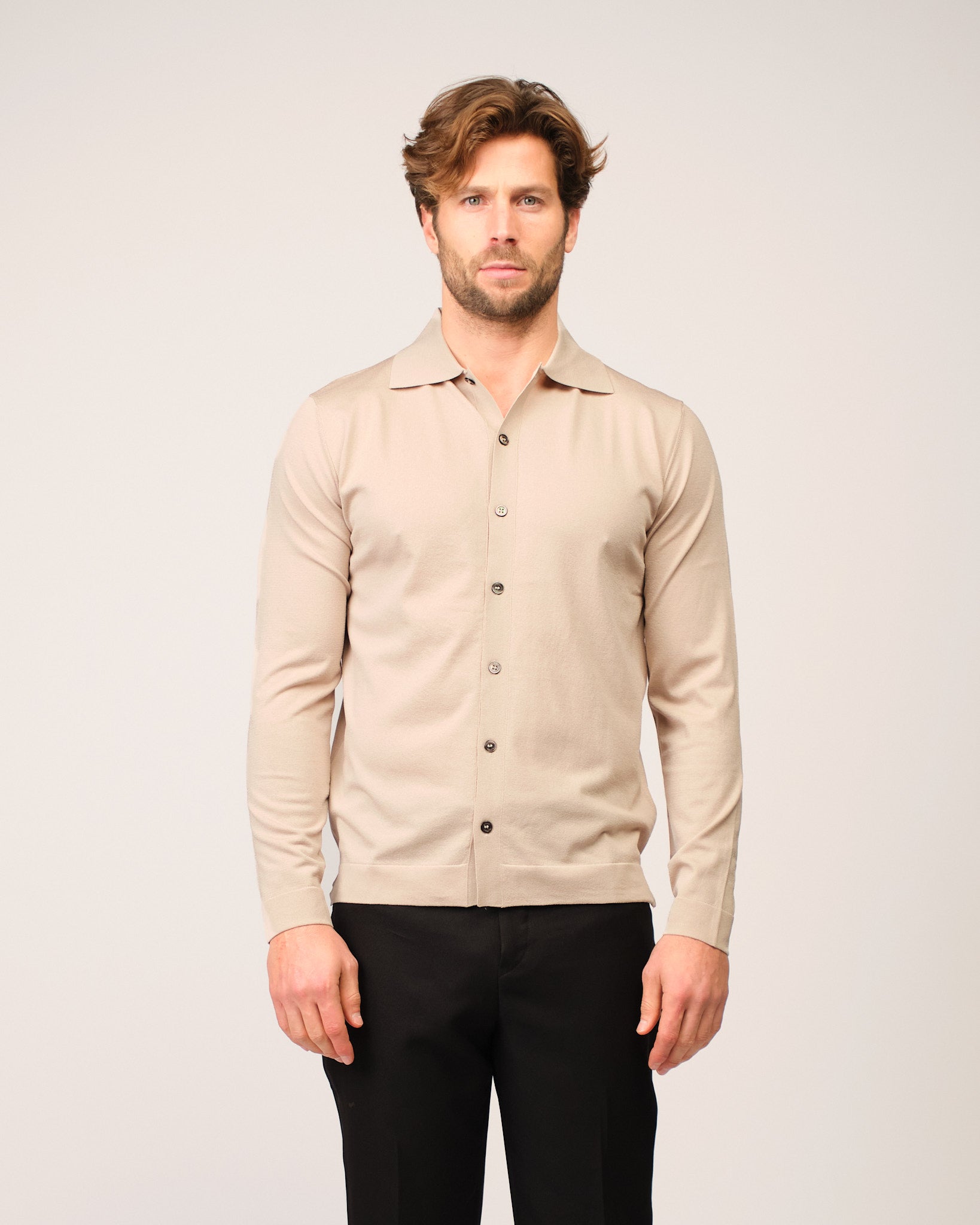 The Knitted Button Shirt Beige