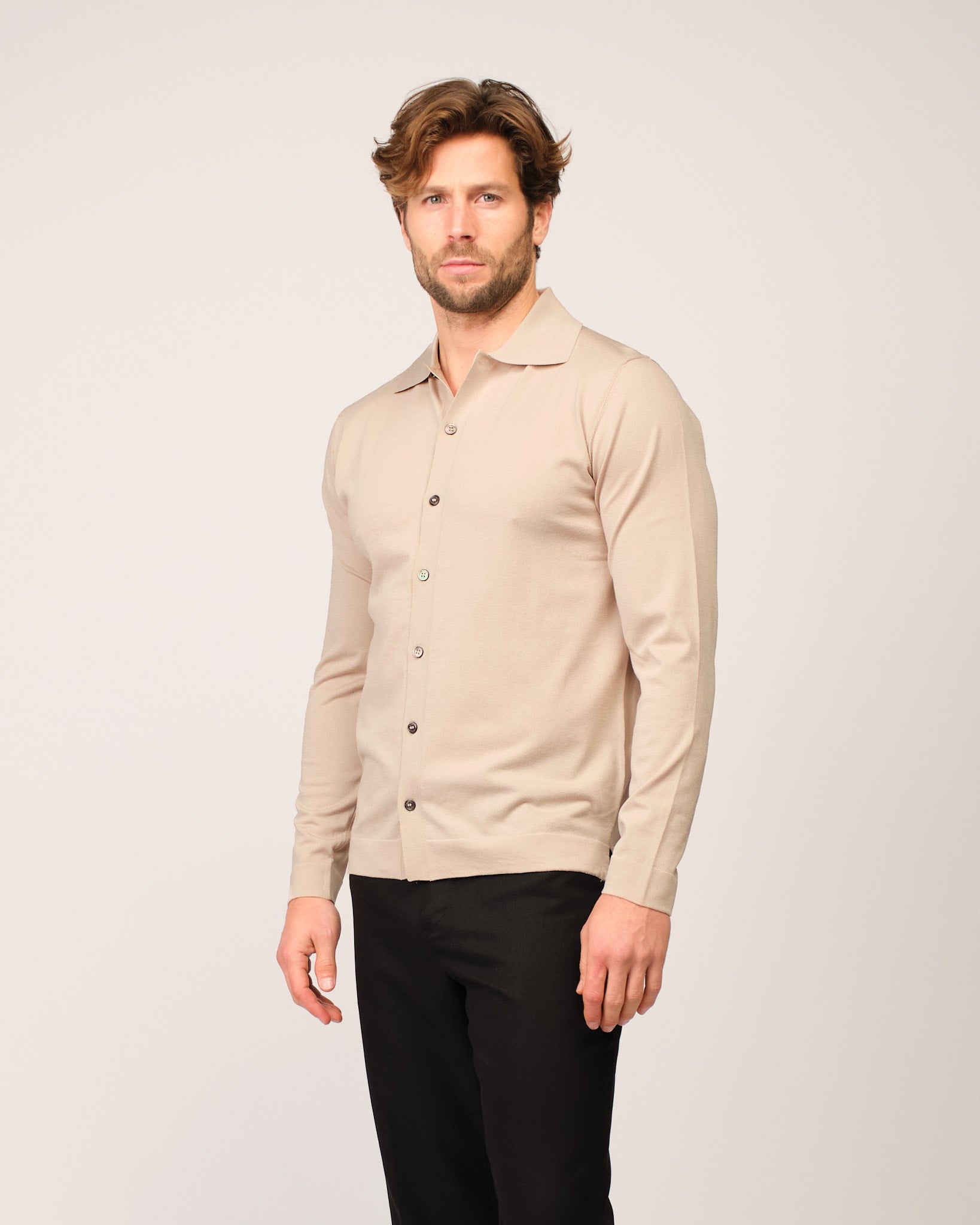 The Knitted Button Shirt Beige