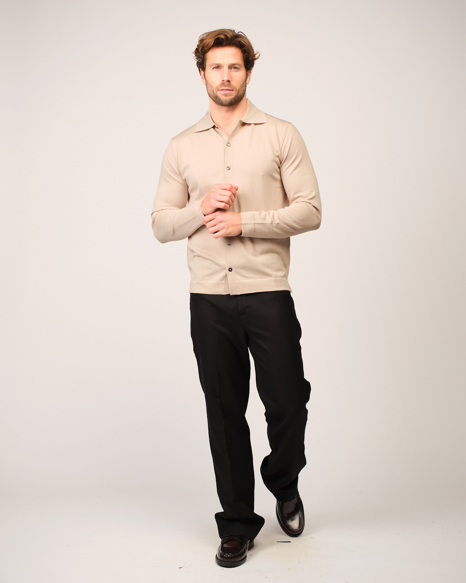 The Knitted Button Shirt Beige