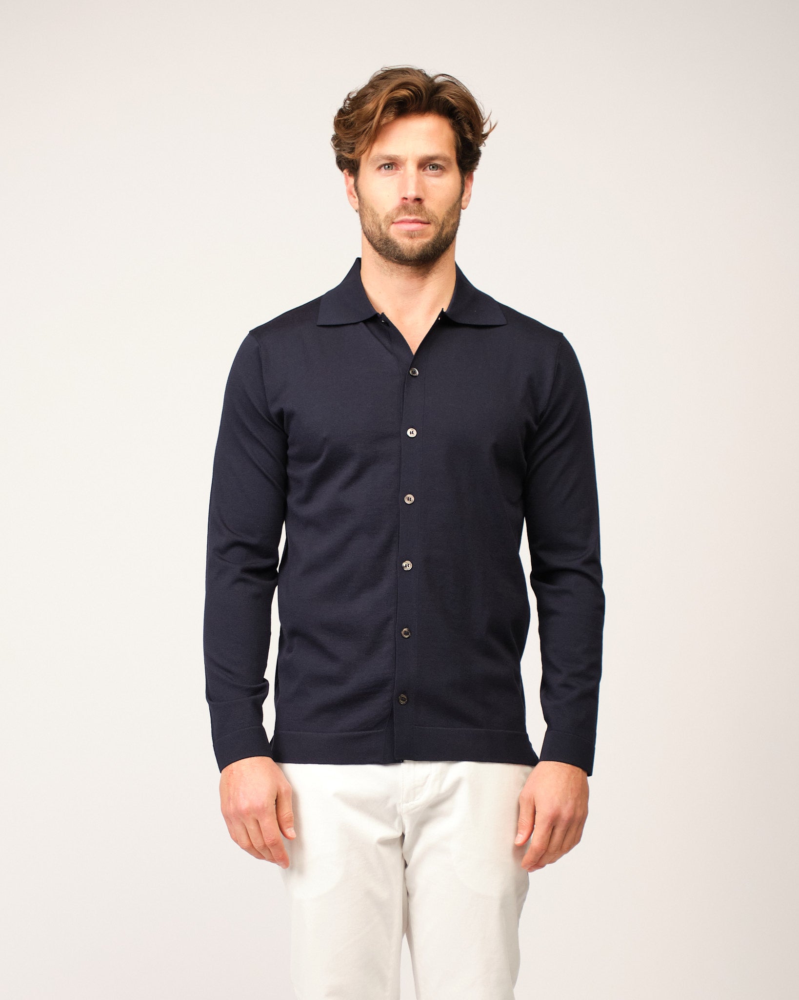 The Knitted Button Shirt Navy