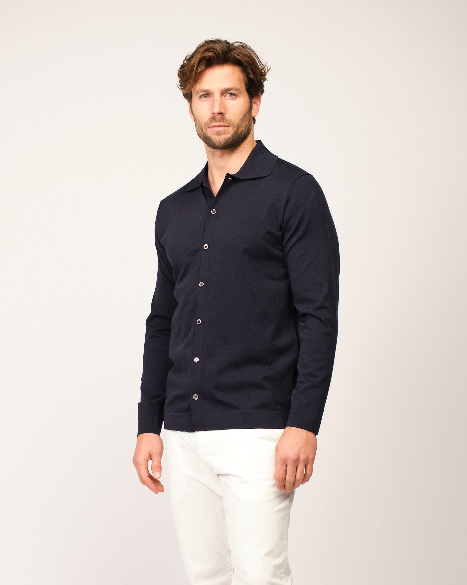 The Knitted Button Shirt Navy