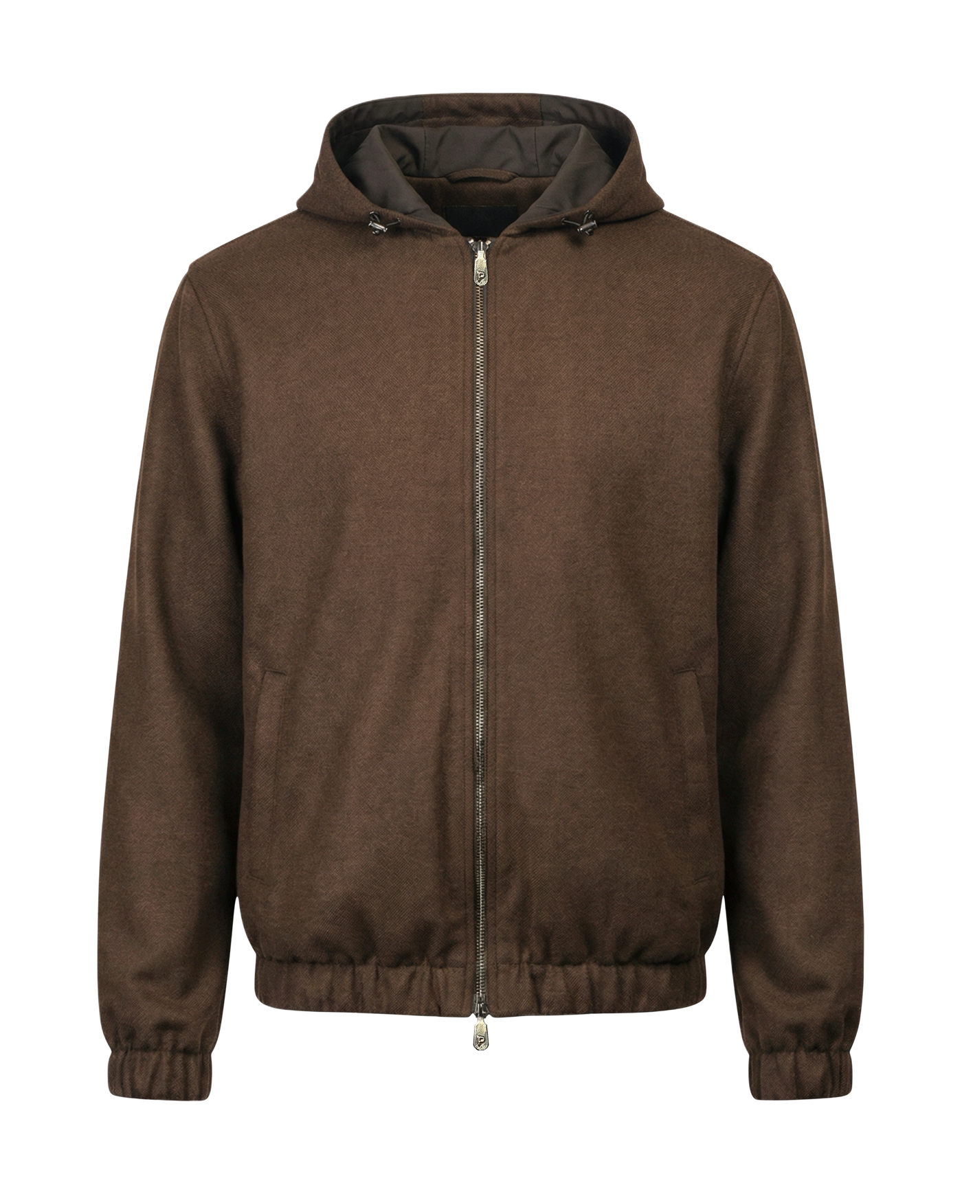 Brown jacket with a hood on a white background