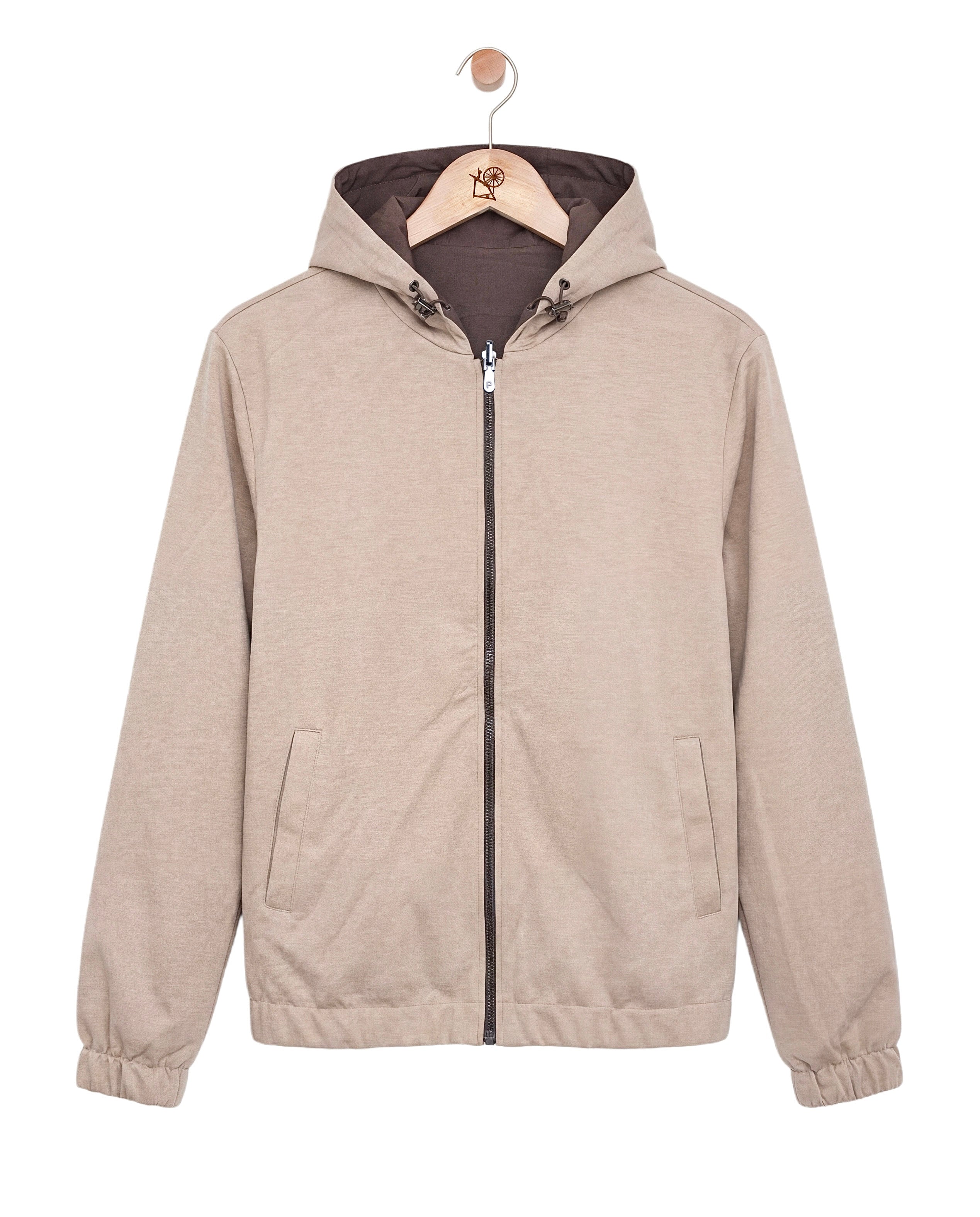 Reversible Hooded Wool City Jacket Beige Brown